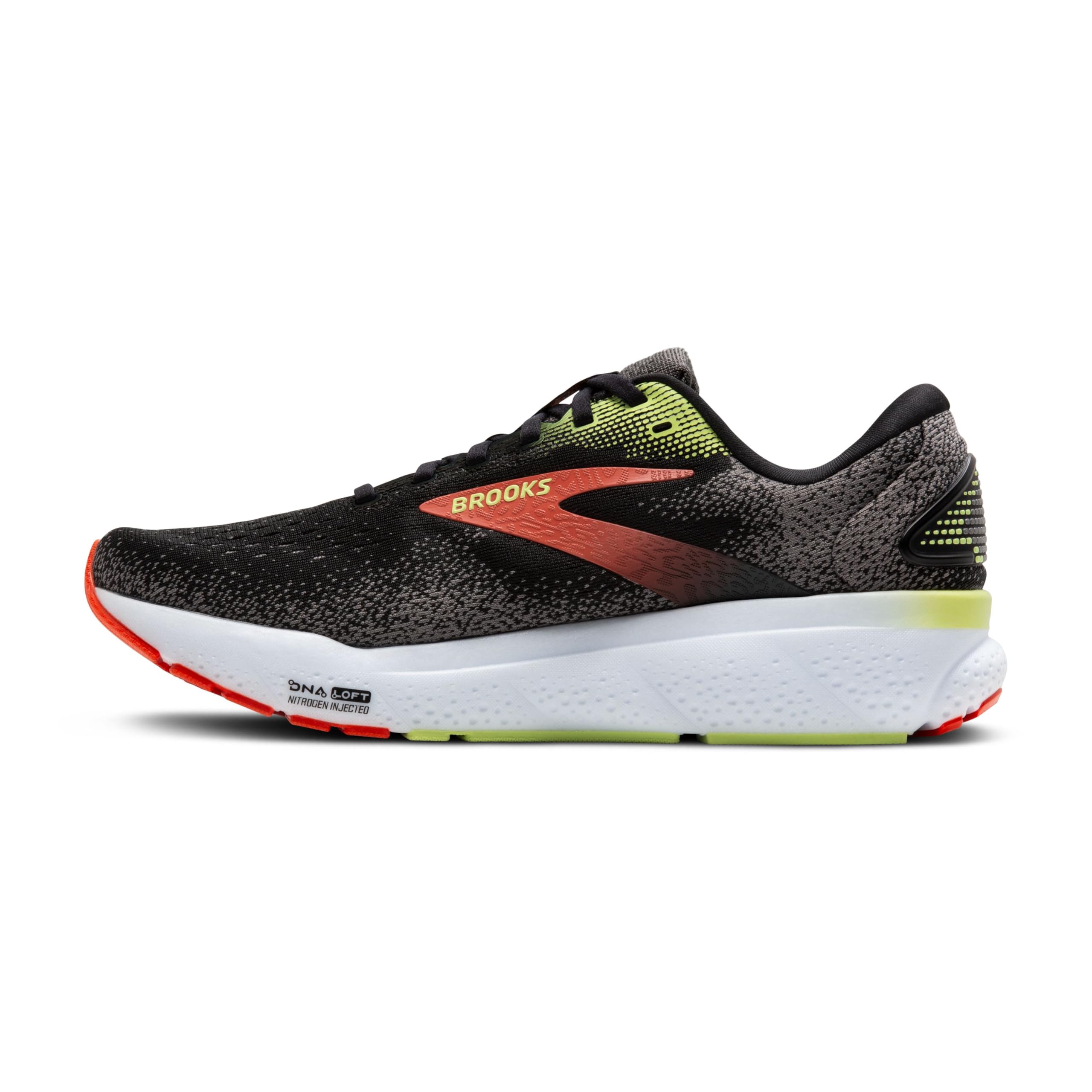 Brooks Ghost 16 Men's Road Running Shoes Black Mandarin Red Green