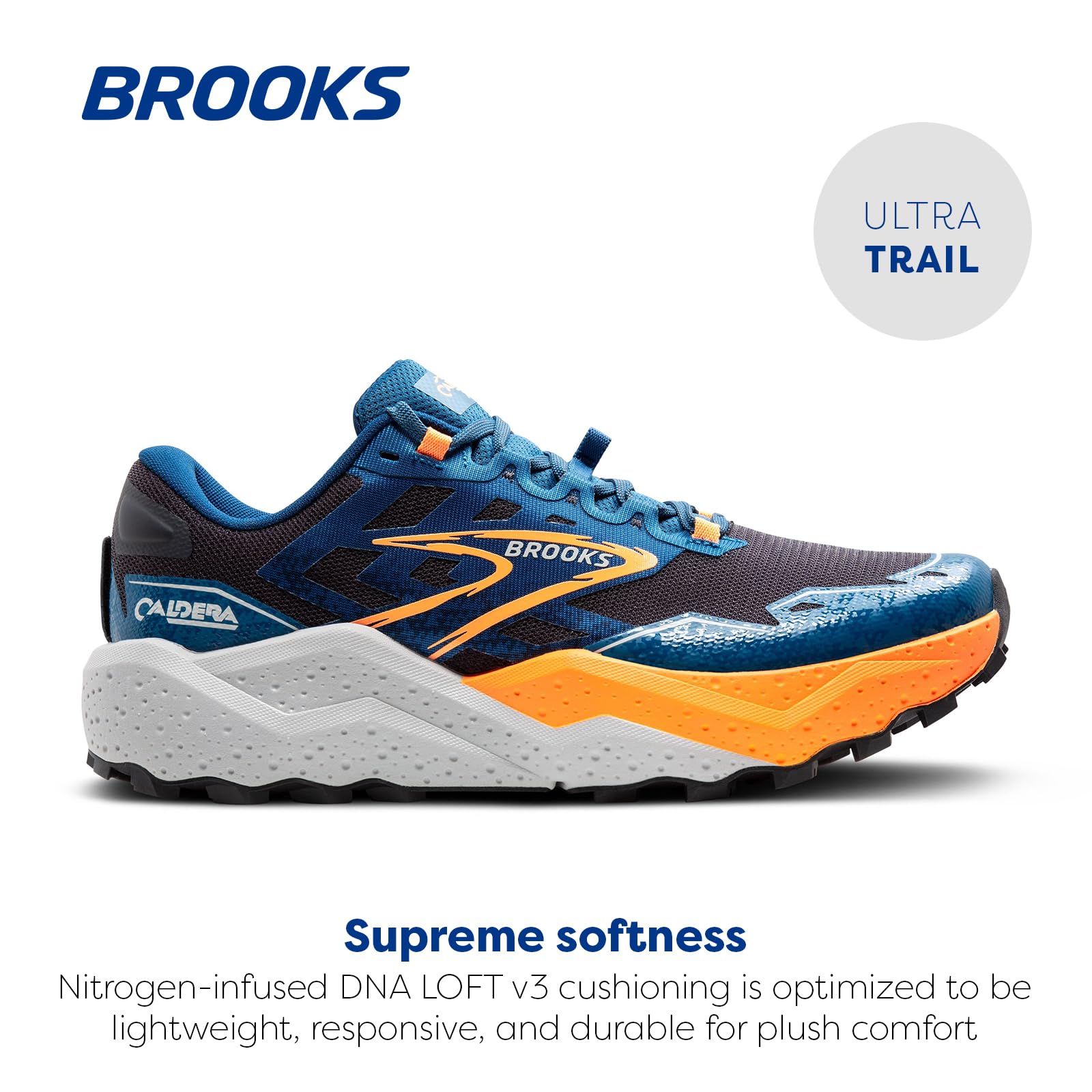 Brooks Caldera 7 Men Trail Running Shoes Ebony Blue Sapphire Orange Slip Resistant
