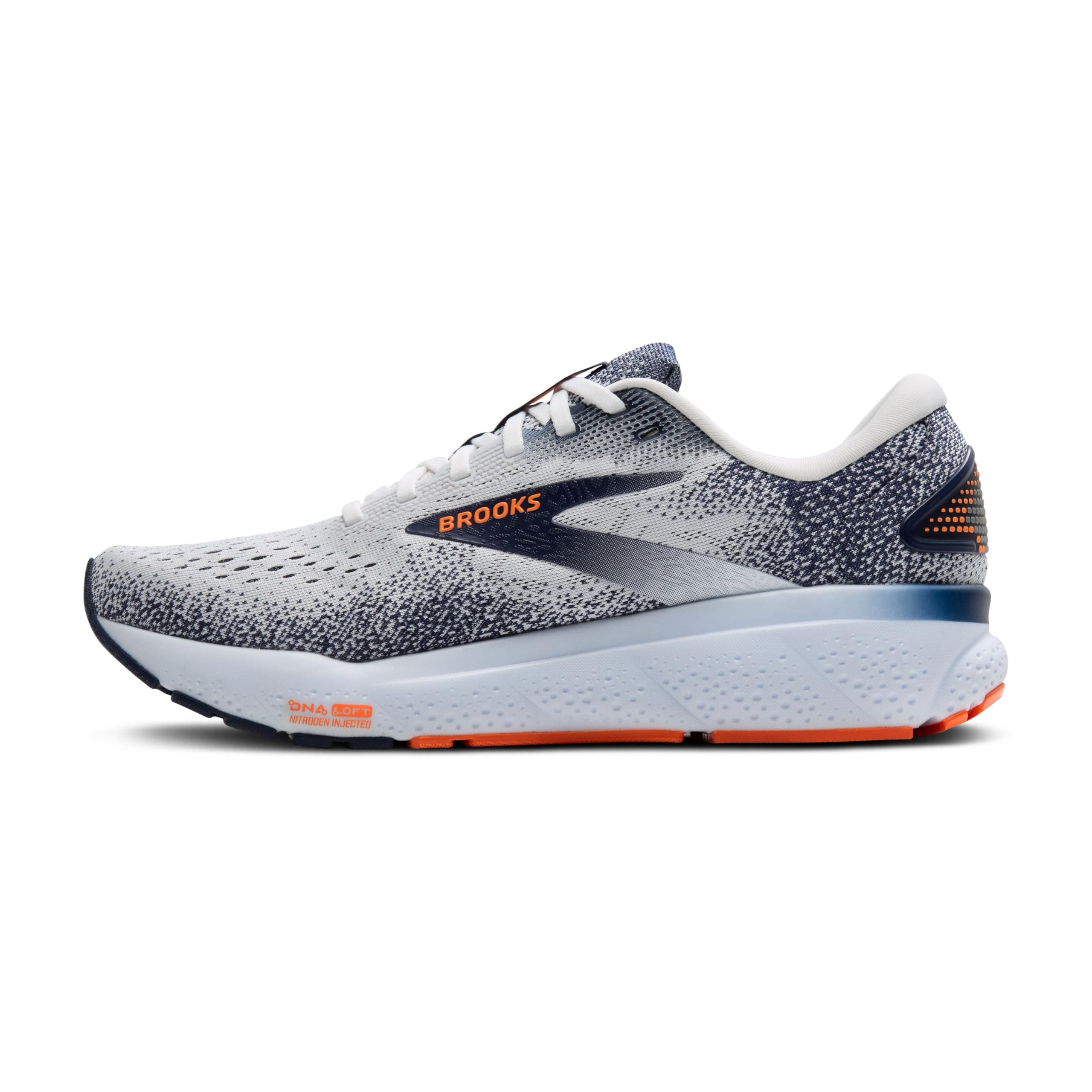 Brooks Ghost 16 Men Running Shoes White Peacoat Orange Rubber Diabetic-Friendly