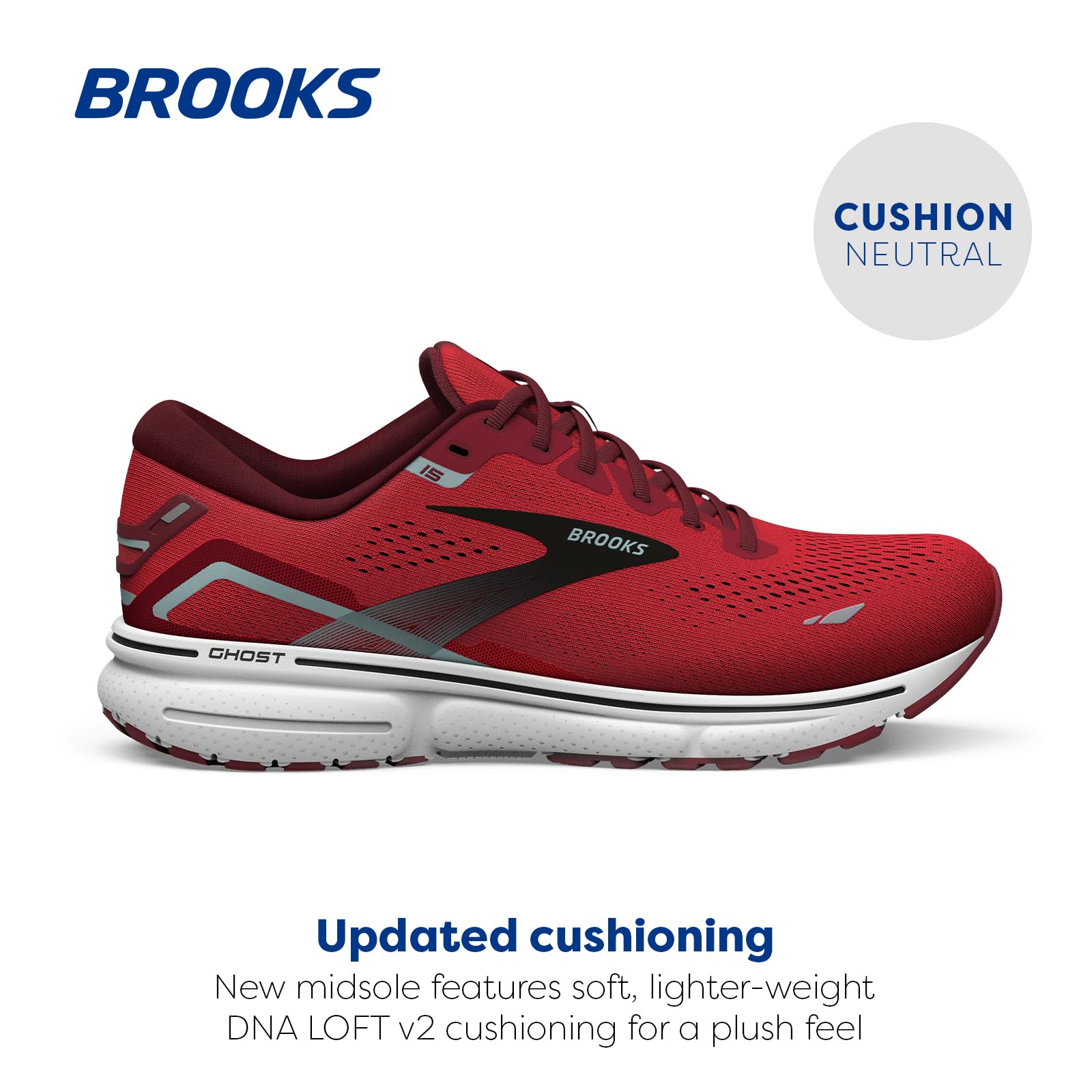Brooks Ghost 15 Men's Road Running Shoes Mesh Red Blue Haze White Lightweight