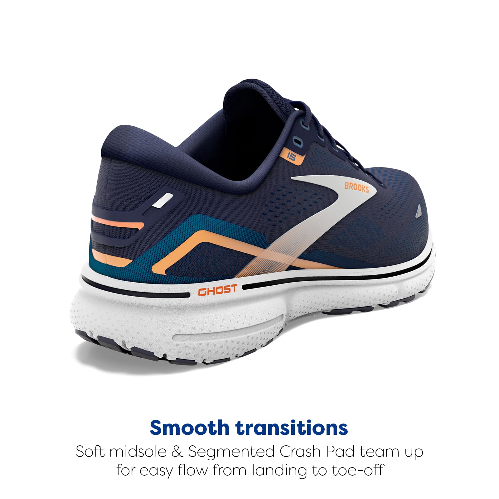 Brooks Ghost 15 Men Road Running Shoes Lightweight Blue Orange Pop Rubber