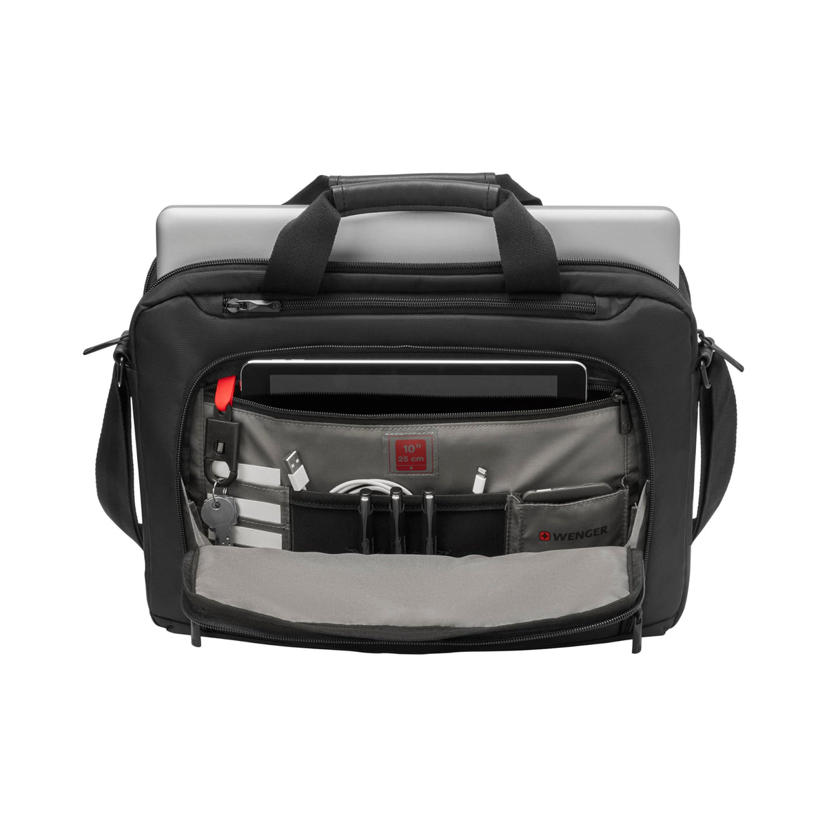 WENGER Source Laptop Bag 16" - Black Nylon Messenger with Tablet Pocket