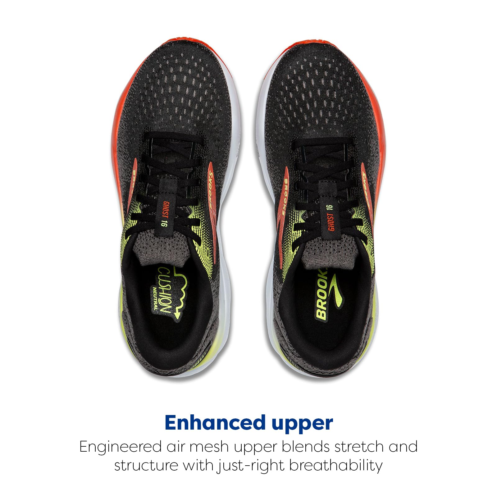 Brooks Ghost 16 Men's Road Running Shoes Black Mandarin Red Green