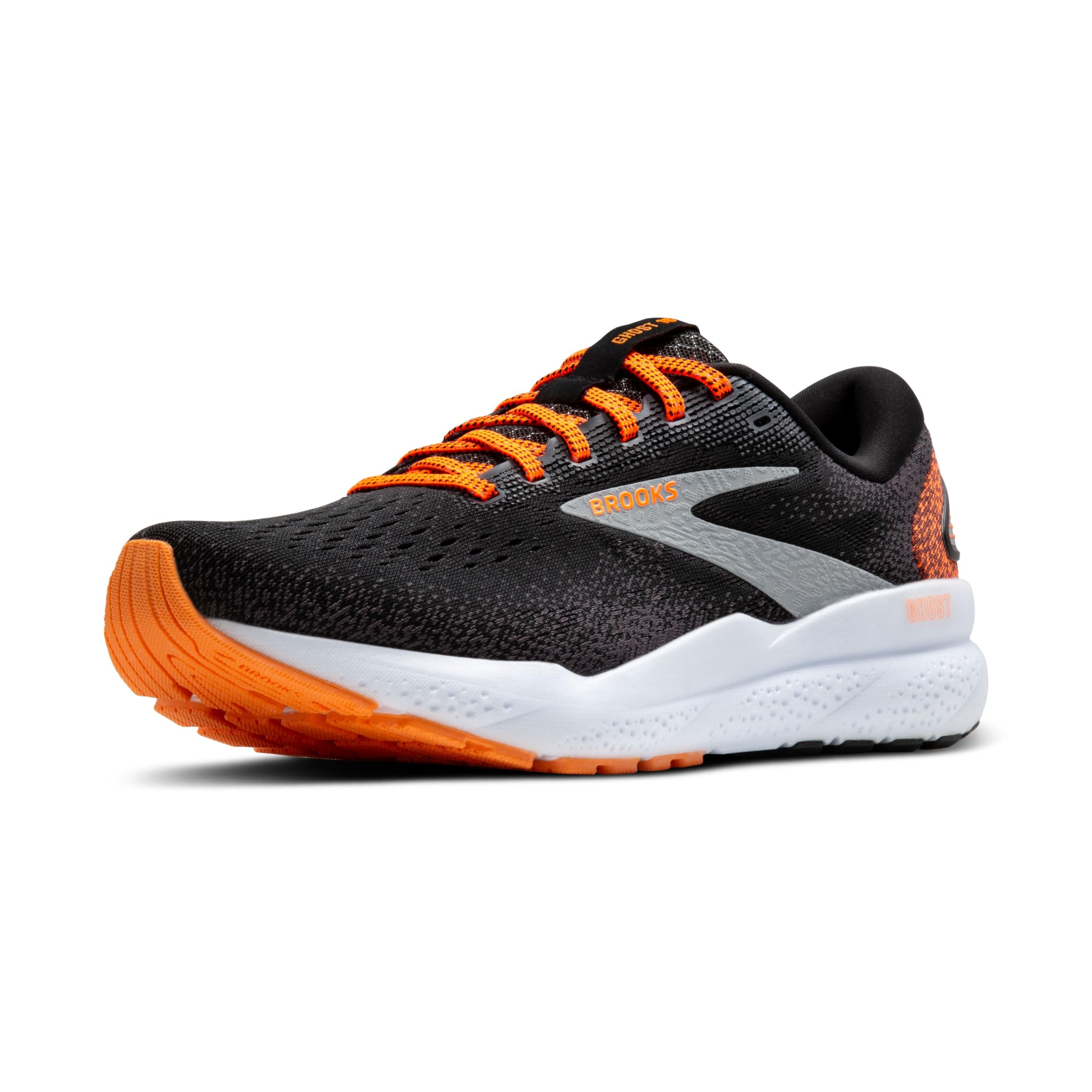 Brooks Ghost 16 Men Trainers Black Orange White Cushioned Cotton Rubber