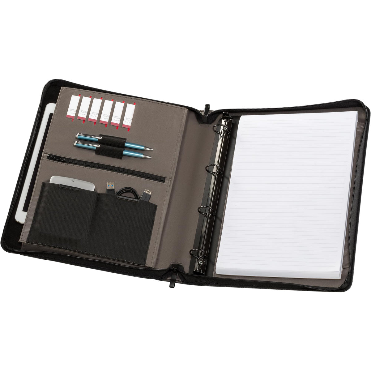 WENGER Affiliate Padfolio with Ring Binder & 10" Tablet Sleeve Black Polyester