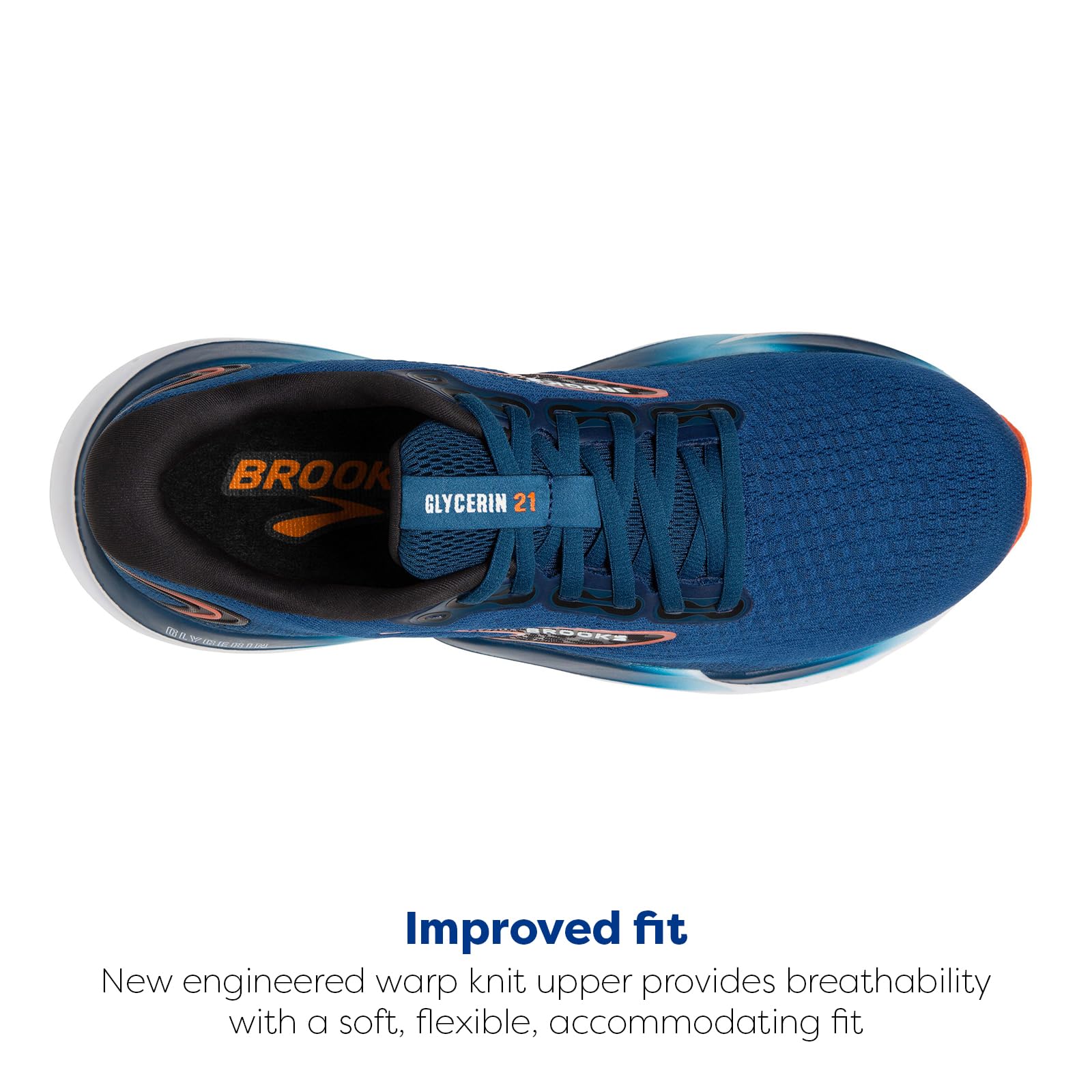 Brooks Glycerin 21 Men Road Running Shoes Blue Opal Black Nasturtium Slip Resistant