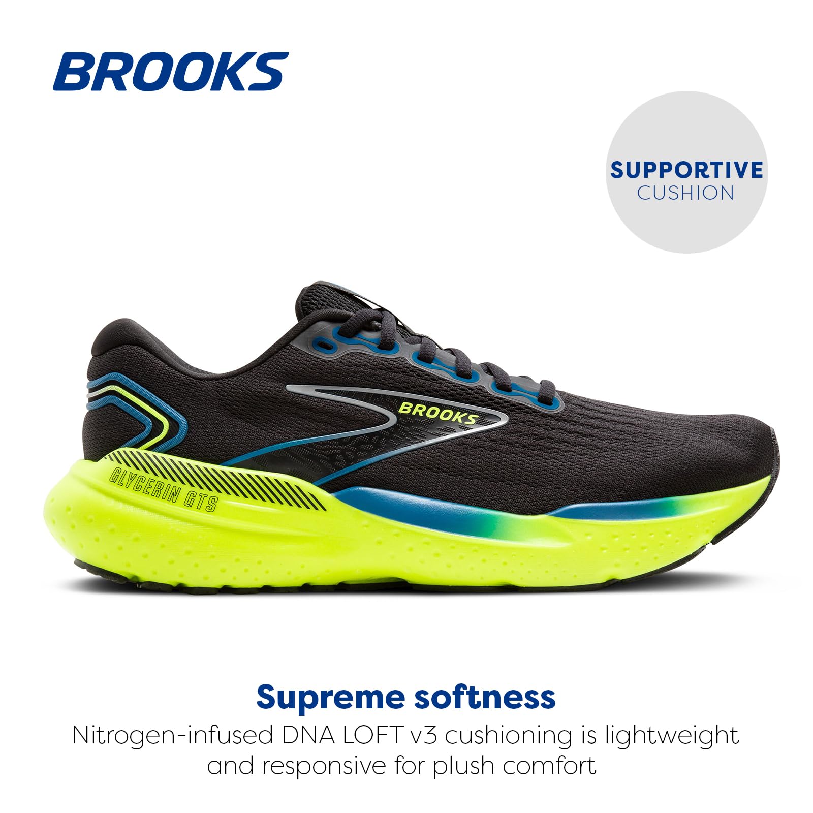 Brooks Glycerin GTS 21 Men Running Shoes Black Blue Breathable Supportive