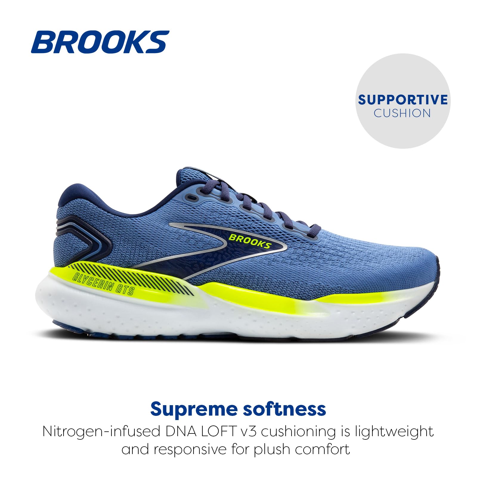Brooks Glycerin GTS 21 Men's Road Running Shoes Plush Blue Peacoat Lemon