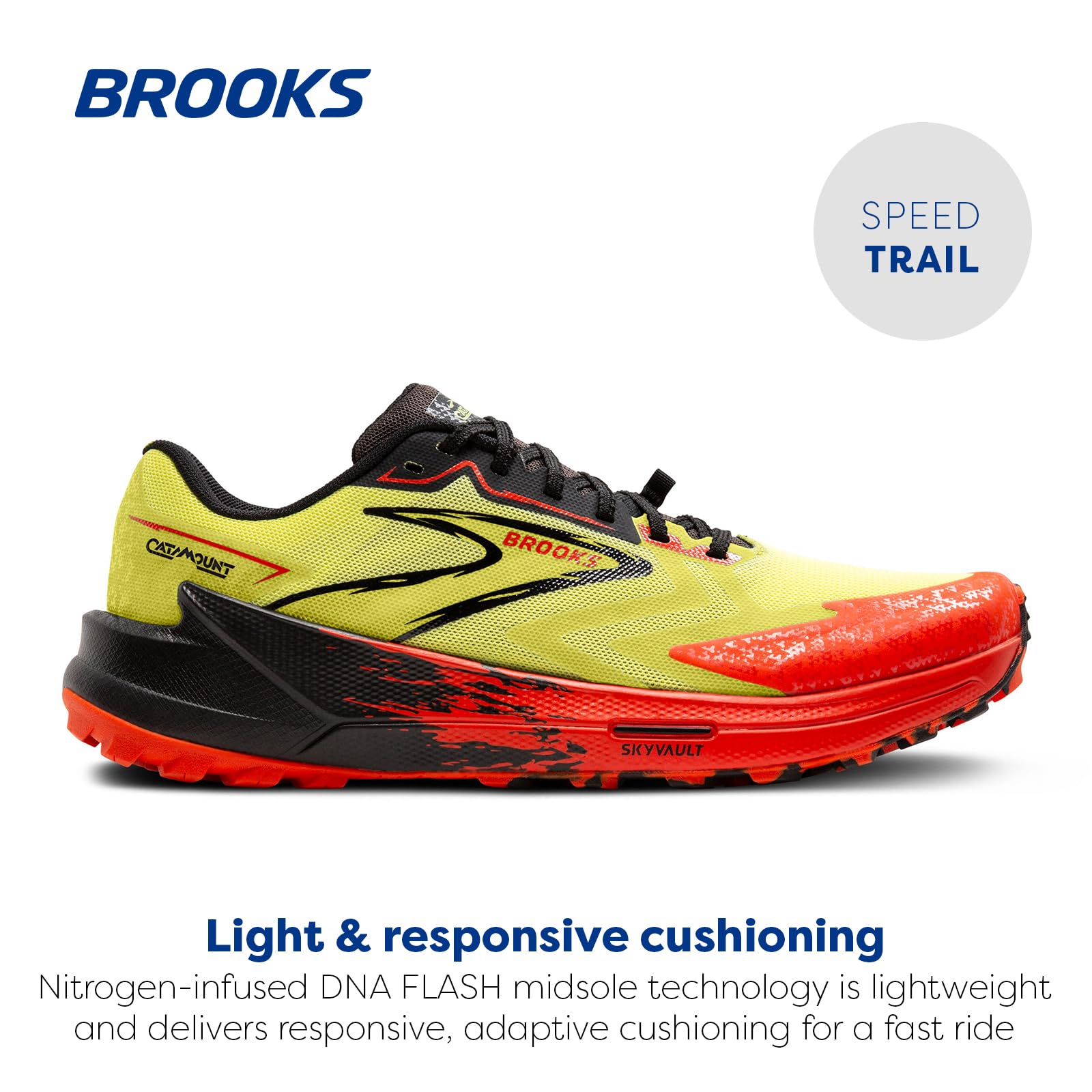 Brooks Men's Catamount 3 Trail Running Shoes Lightweight Cotton Acid Lime Cherry Tomato
