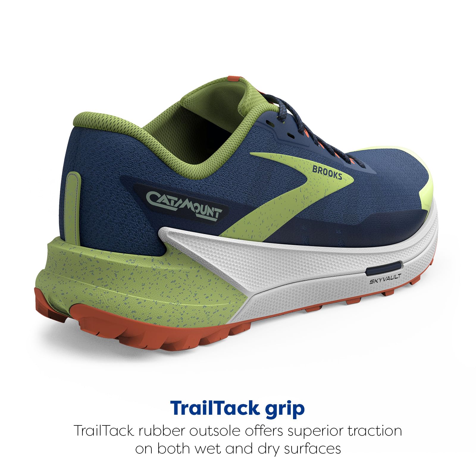 Brooks Men Catamount 2 Road Running Shoes Navy Firecracker Sharp Green Cotton
