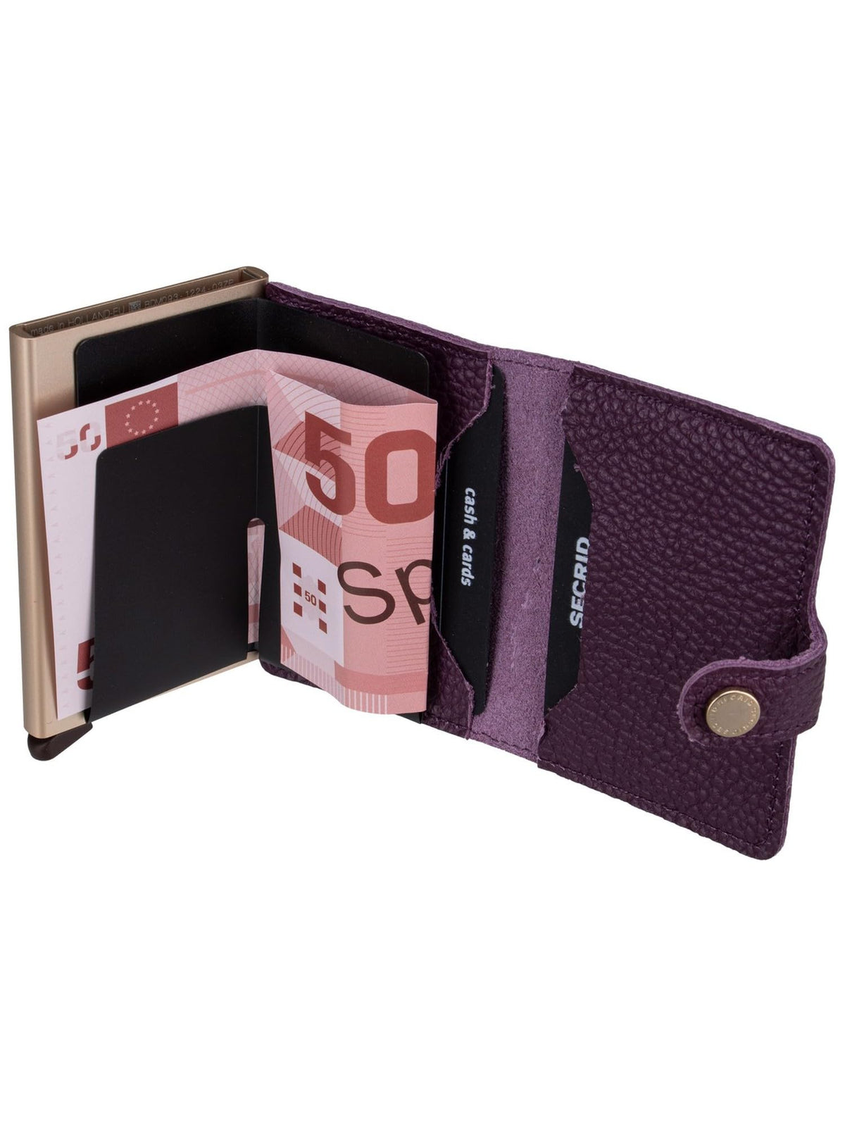 Secrid Miniwallet Pebble Leather Wallet - Grape with Card Holder
