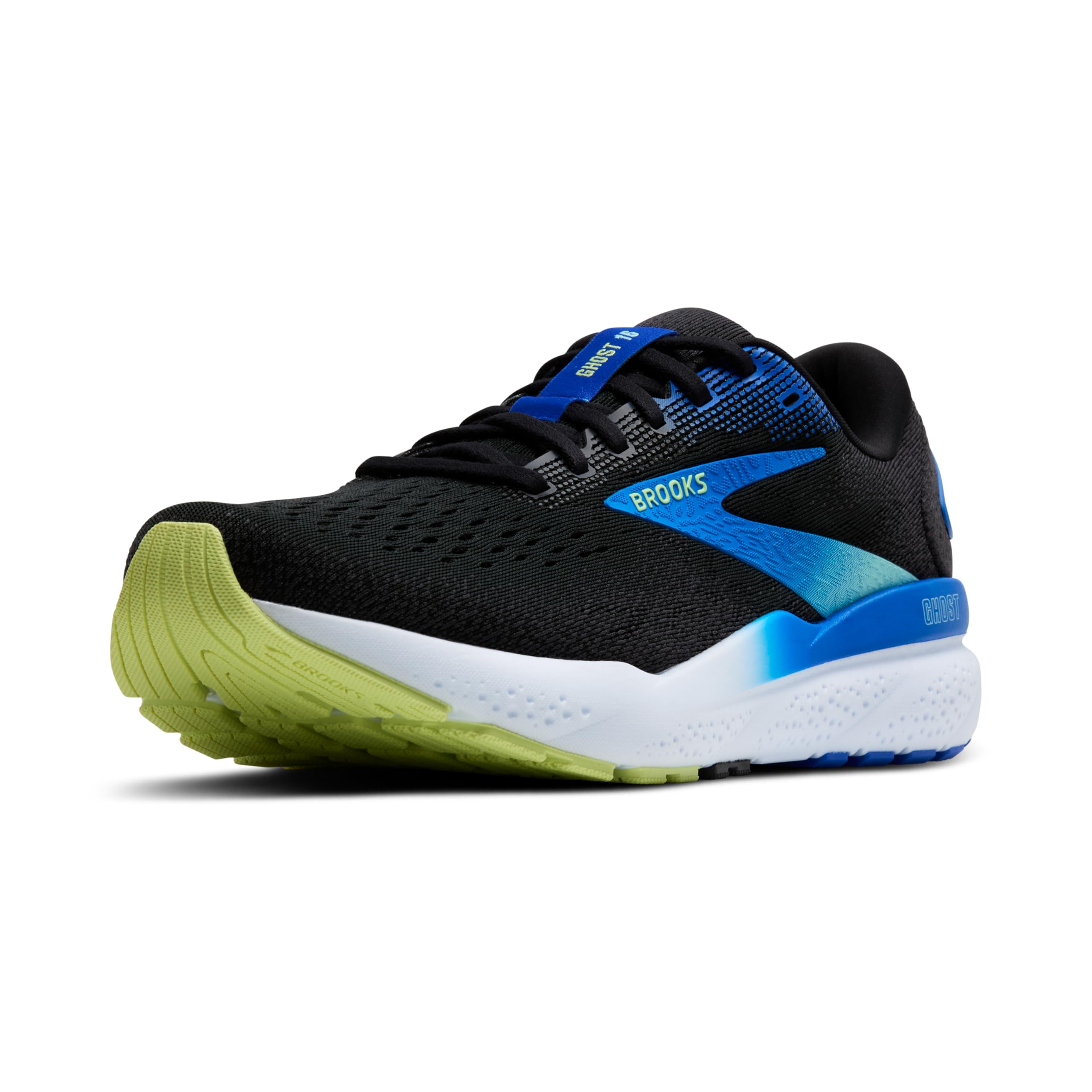 Brooks Ghost 16 Men's Running Shoes Black Cobalt Neo Yellow Slip Resistant
