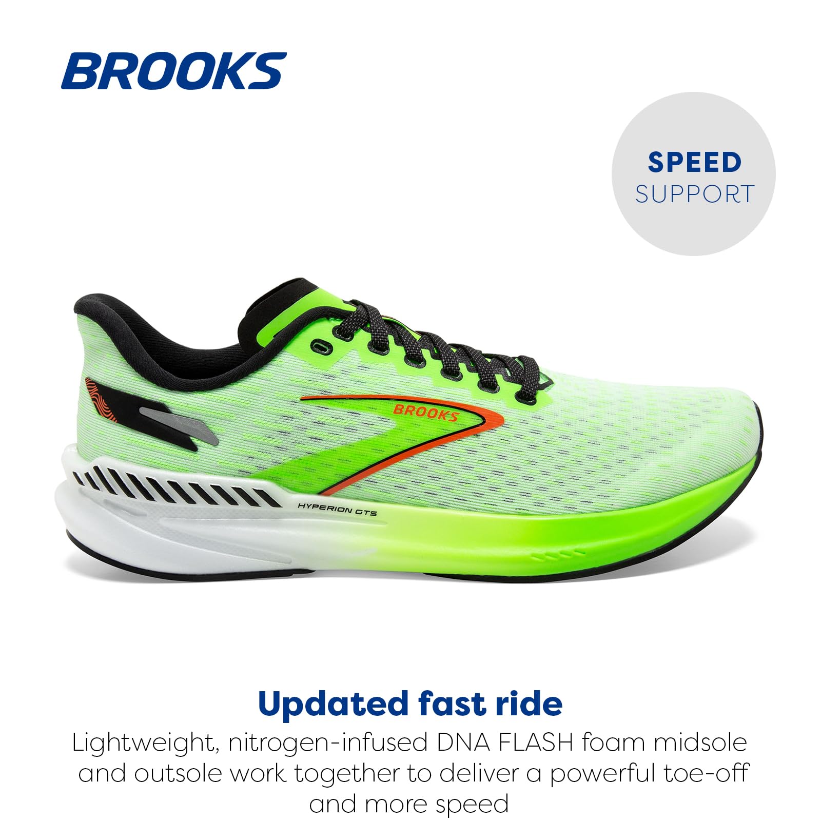 Brooks Hyperion GTS Men’s Lightweight Road Running Shoes Green Gecko Red Orange White