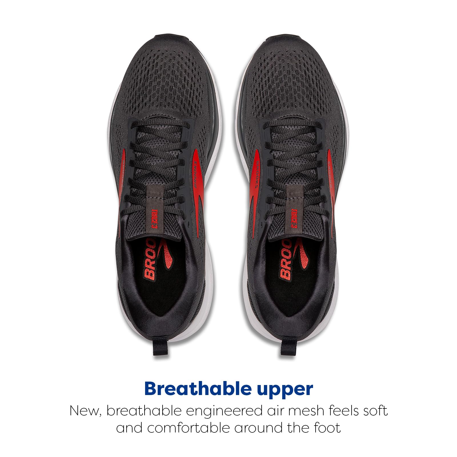 Brooks Trace 3 Men's Road Running Shoes Ebony Fiery Red White Cotton Cushioned