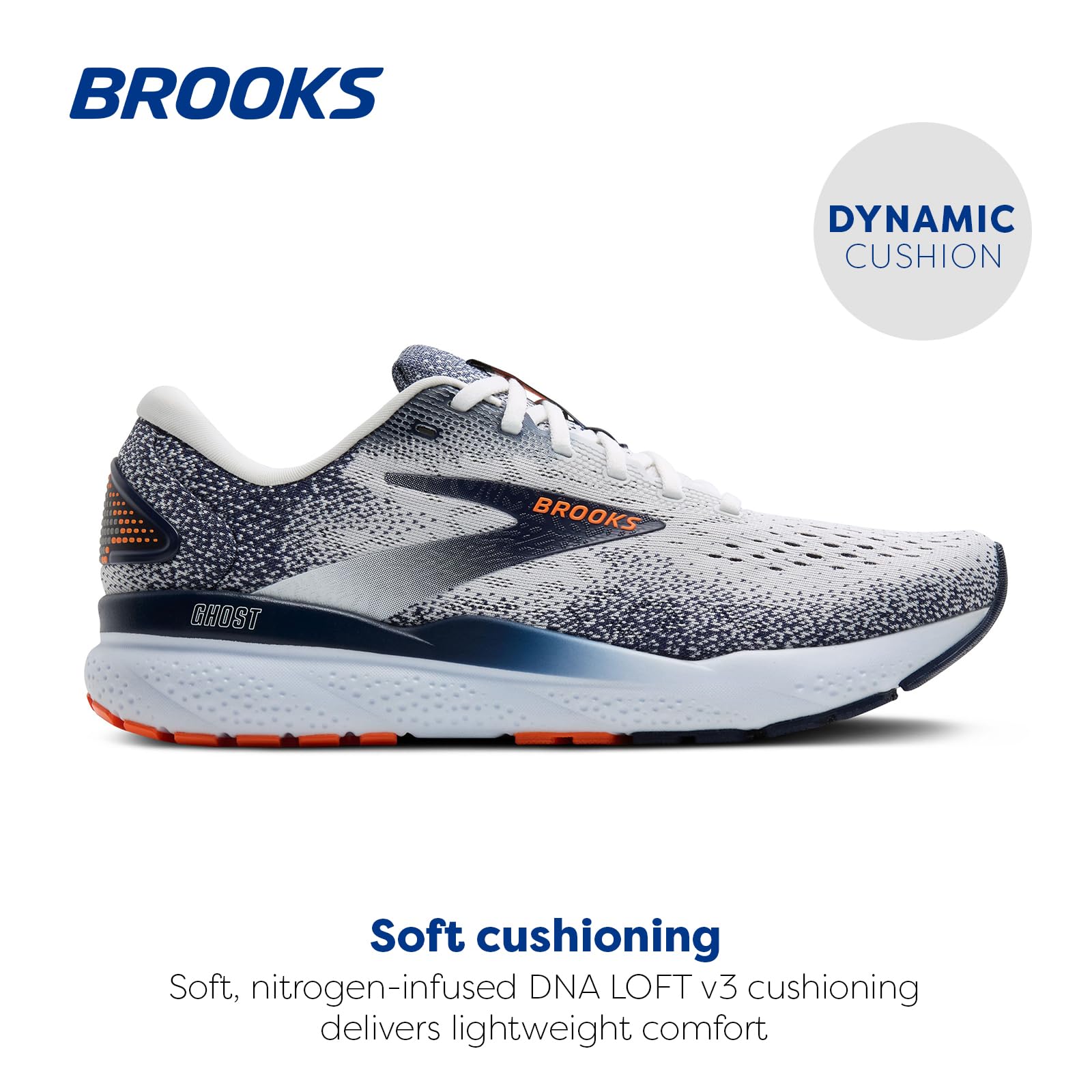 Brooks Ghost 16 Men Running Shoes White Peacoat Orange Rubber Diabetic-Friendly