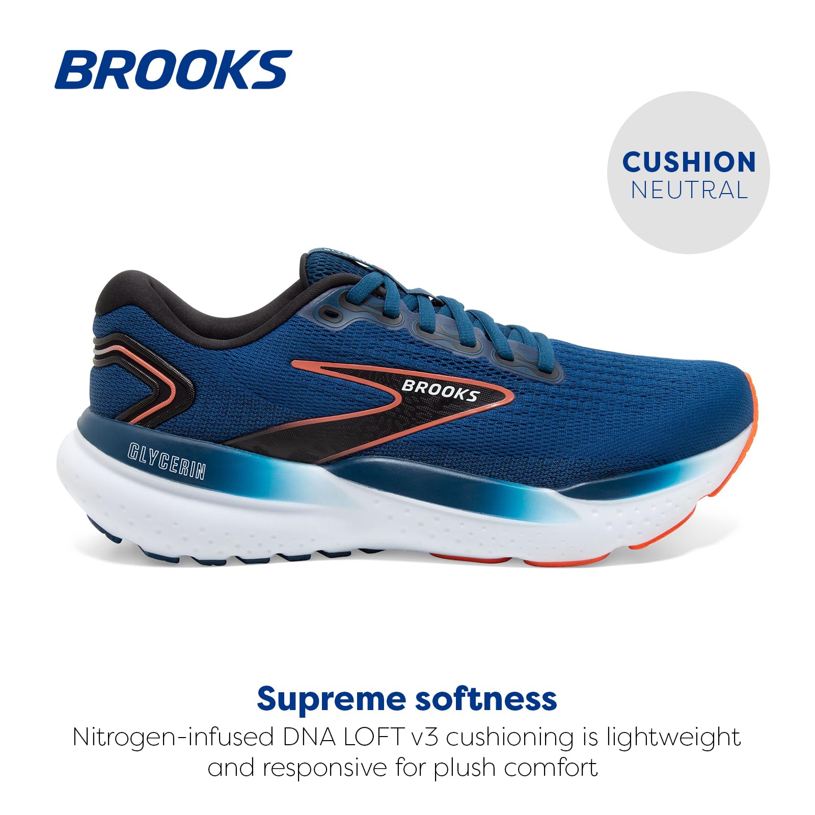 Brooks Glycerin 21 Men Road Running Shoes Blue Opal Black Nasturtium Slip Resistant