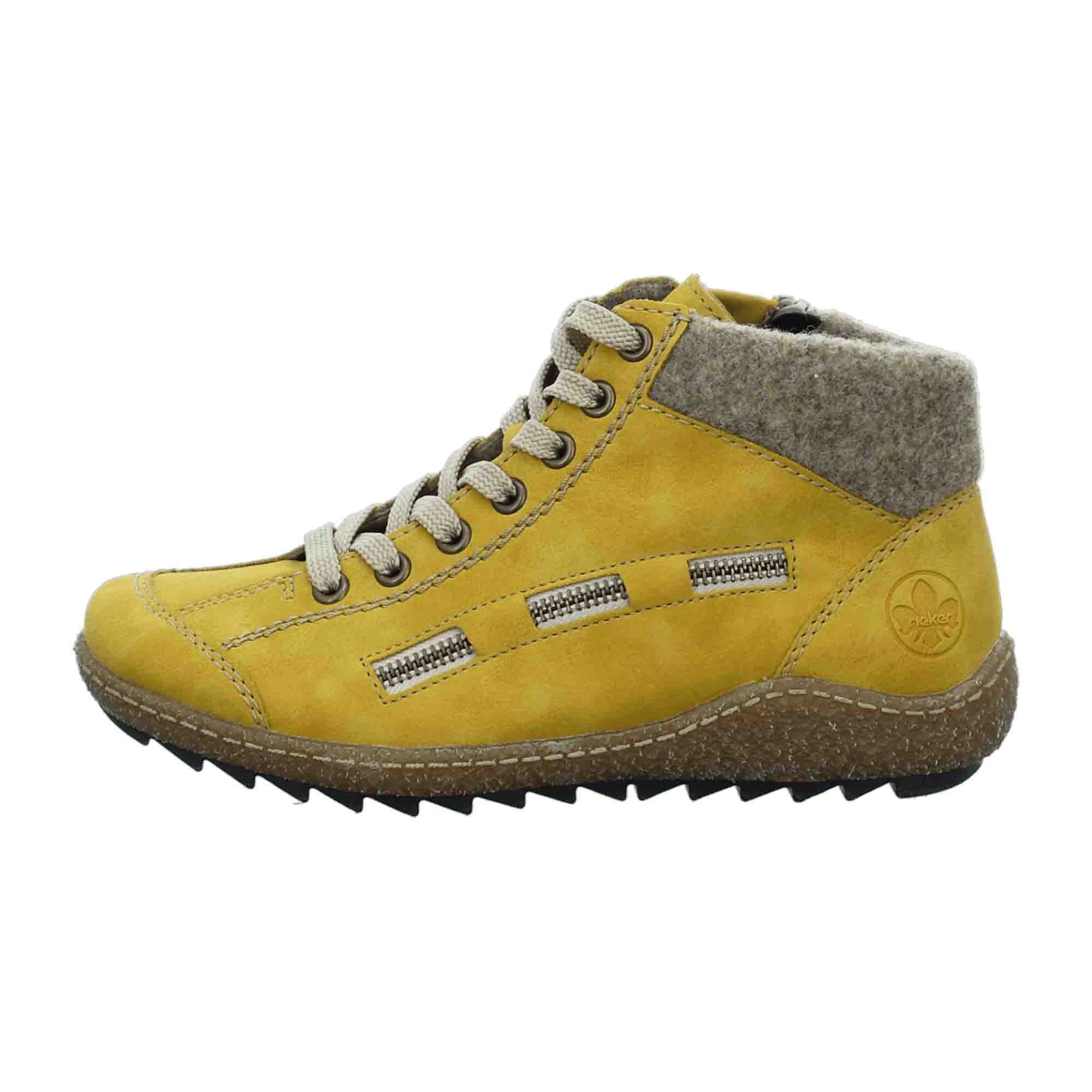 Rieker Women's Yellow Lace-Up Ankle Boots with Warm Lining for Fall Winter