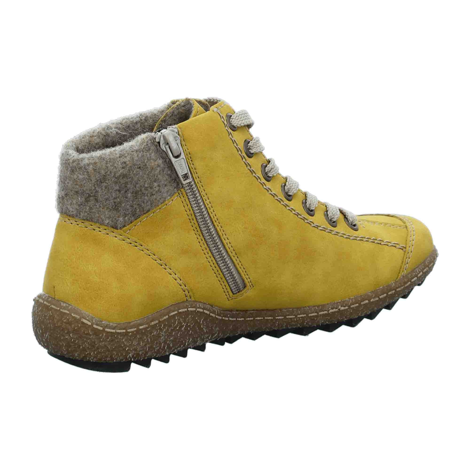 Rieker Women's Yellow Lace-Up Ankle Boots with Warm Lining for Fall Winter