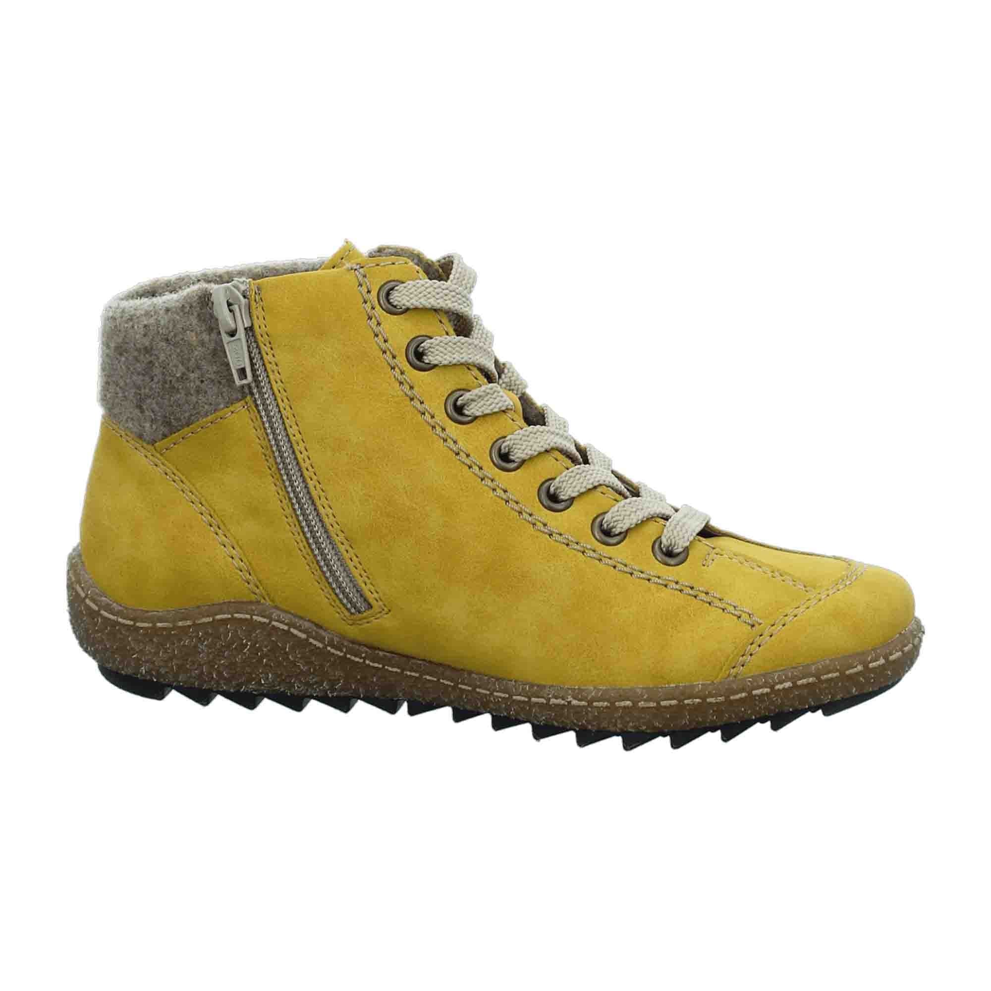 Rieker Women's Yellow Lace-Up Ankle Boots with Warm Lining for Fall Winter