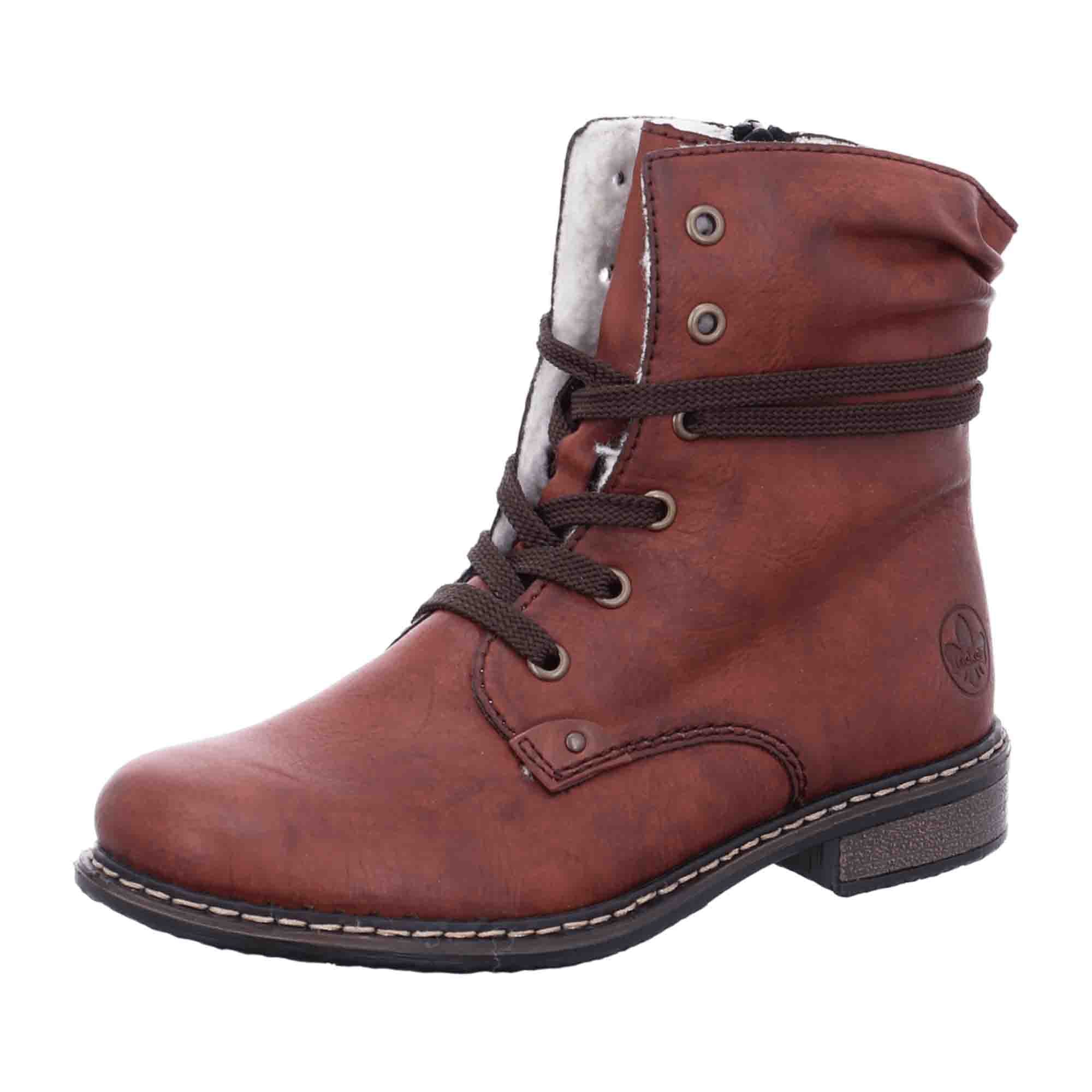 Rieker Women's Brown Lace-Up Ankle Boots with Warm Lining for Winter Comfort