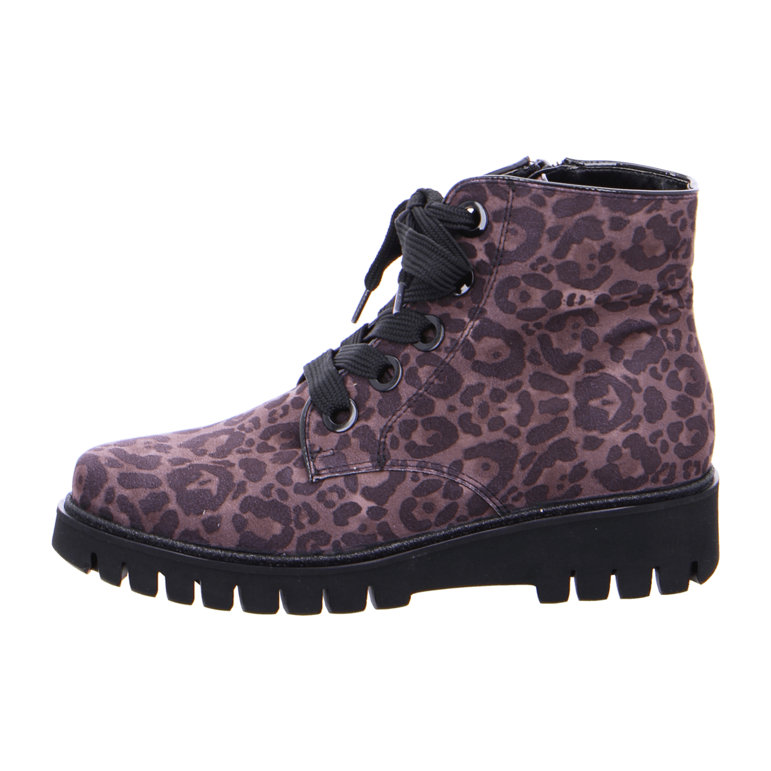 ARA Jackson Women's Combat Boot Ankle Boots with Zipper in Animal Print