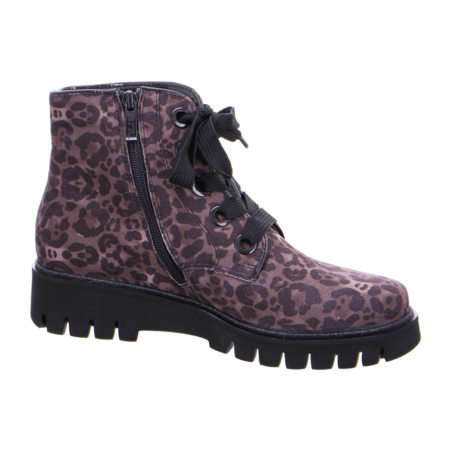 ARA Jackson Women's Combat Boot Ankle Boots with Zipper in Animal Print