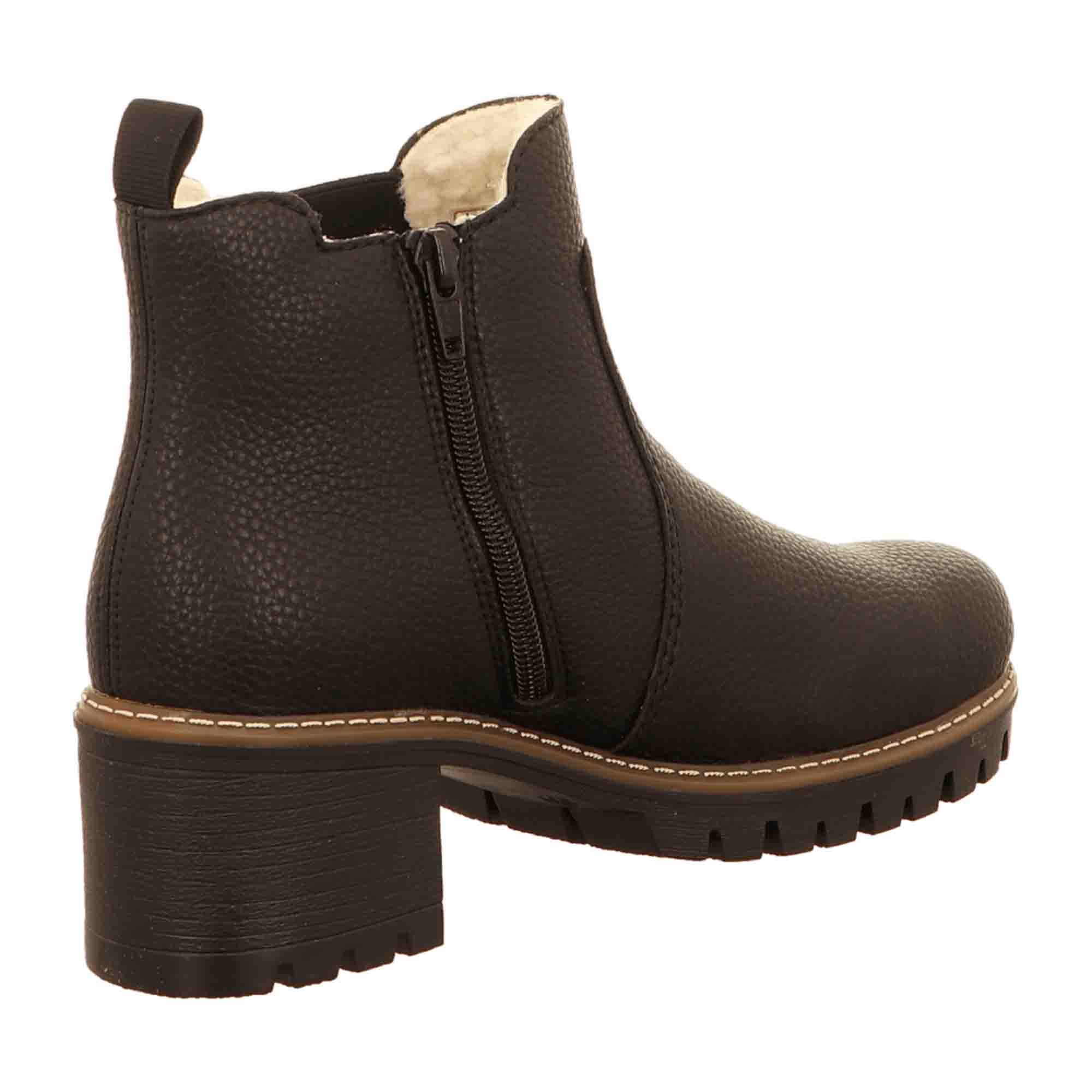 Rieker Women's Black Warm Lined Ankle Boots with Side Zipper and Elastic Panel