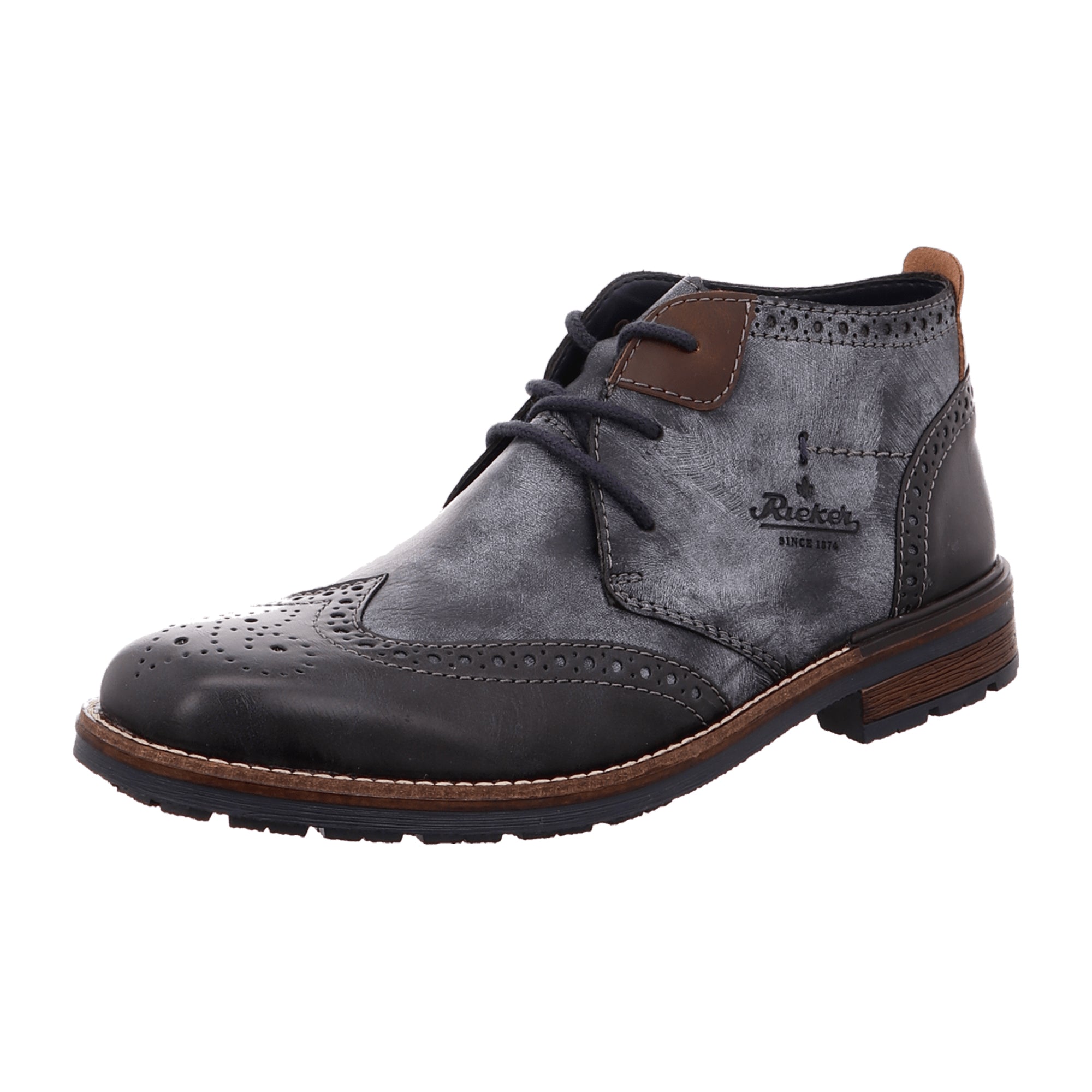 Rieker Men's Blue Lace-Up Ankle Boots Casual Fall Winter Comfortable Shoes
