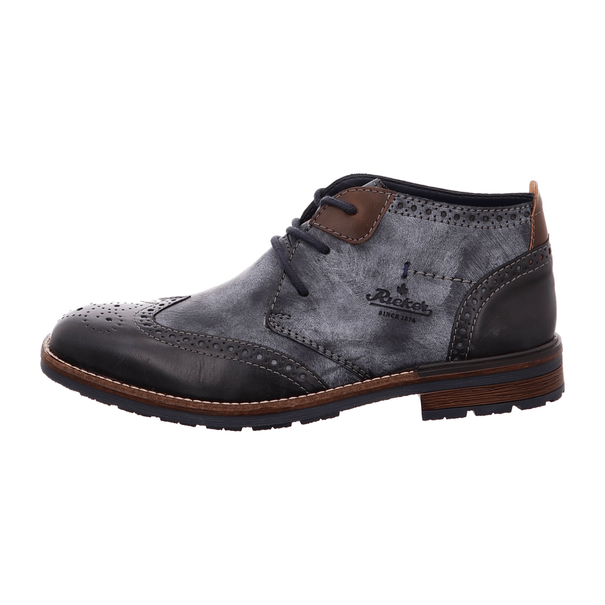 Rieker Men's Blue Lace-Up Ankle Boots Casual Fall Winter Comfortable Shoes