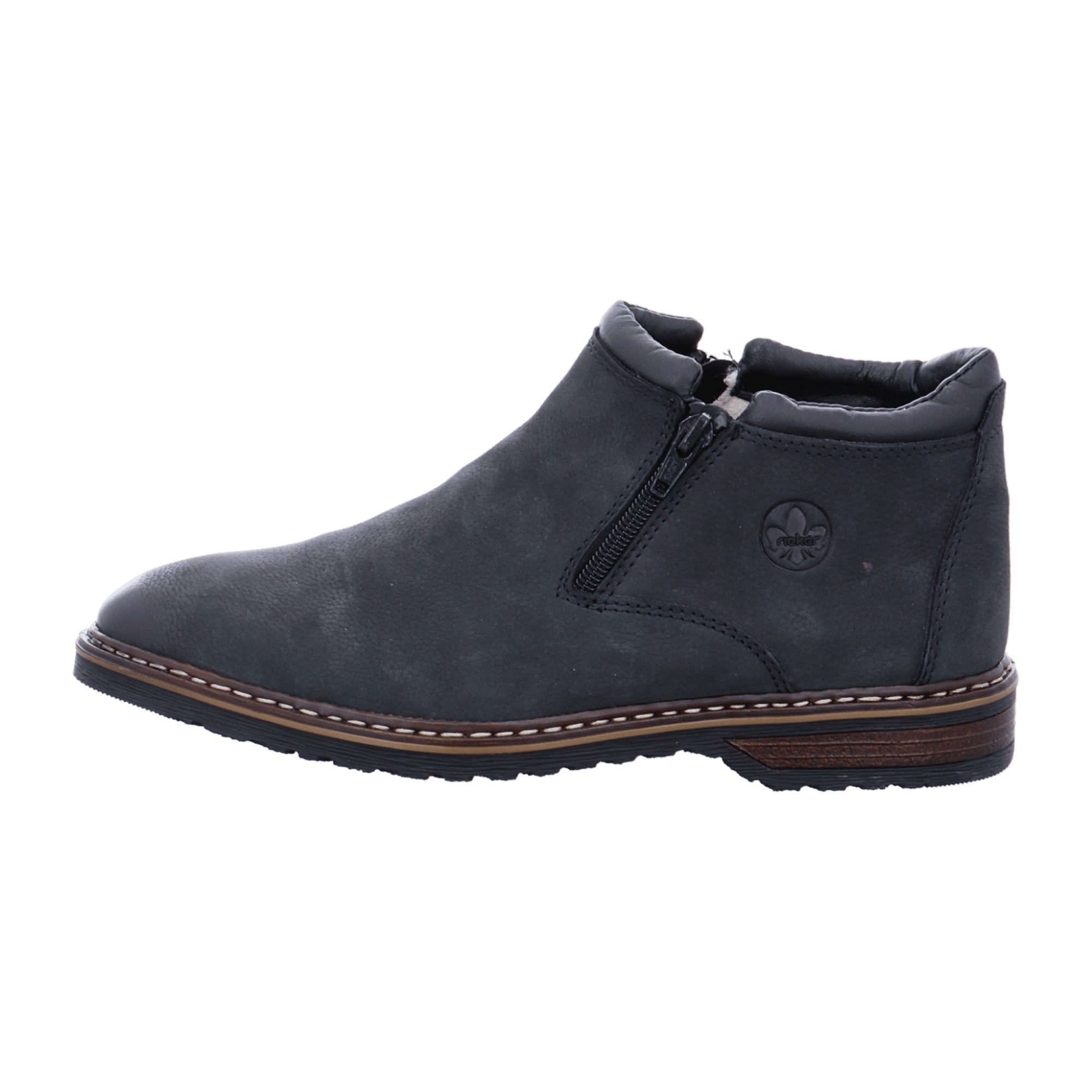 Rieker Men's Blue Nubuck Leather Ankle Boots with Warm Wool Lining
