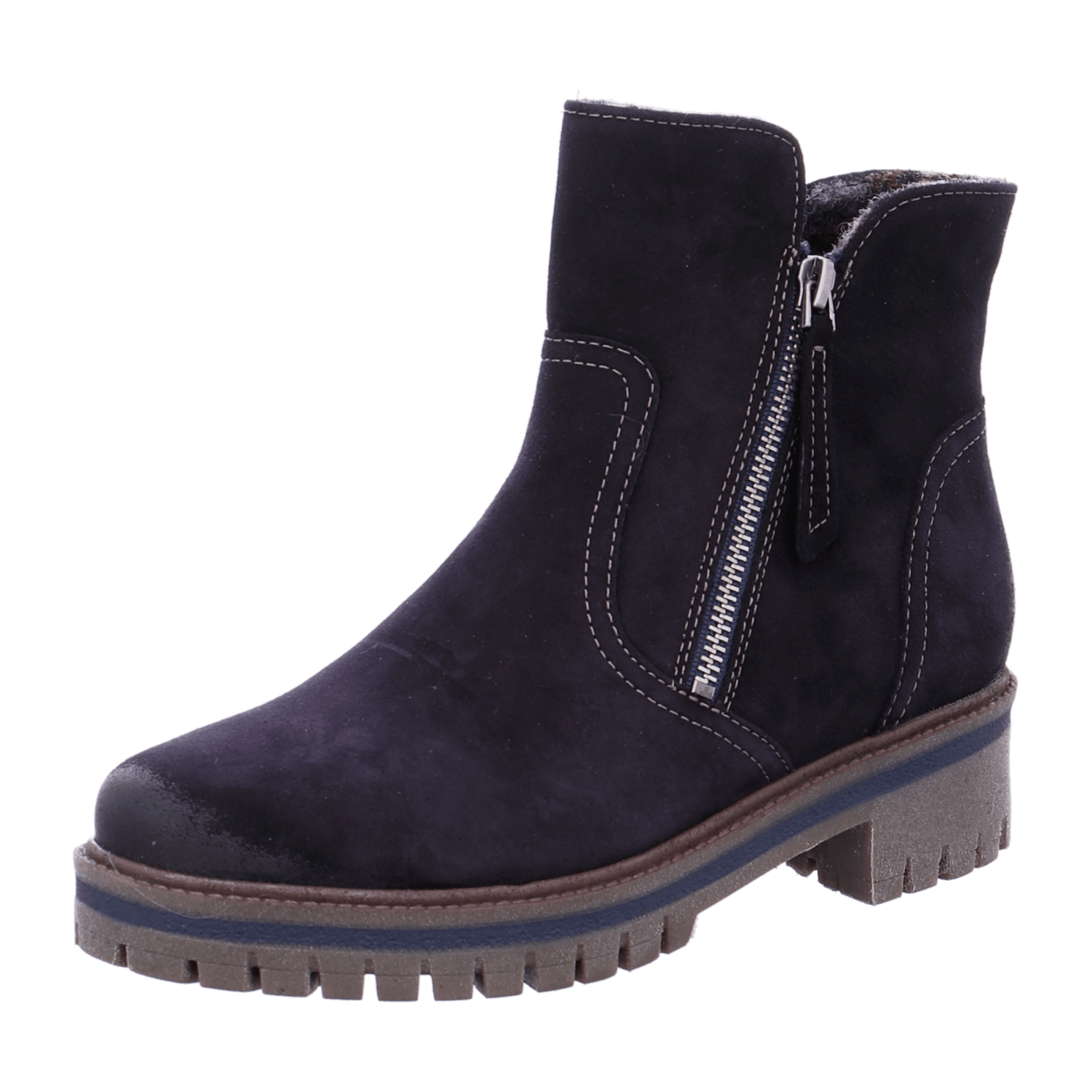 ARA JACKSON Women's Boots in Blue Nubuck Leather with Zipper, Ankle Boots, Round Toe - Bartel-Shop