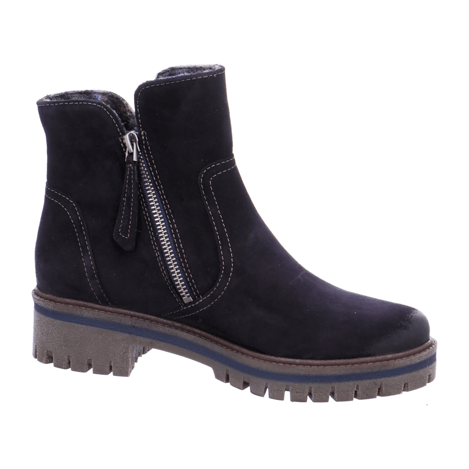 ARA JACKSON Women's Boots in Blue Nubuck Leather with Zipper, Ankle Boots, Round Toe - Bartel-Shop
