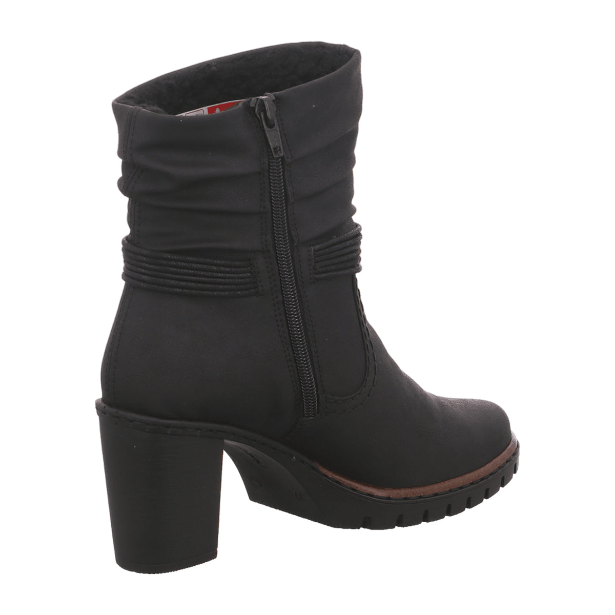 Rieker Women's Black Warm Lined Ankle Boots with Zipper and Decorative Straps