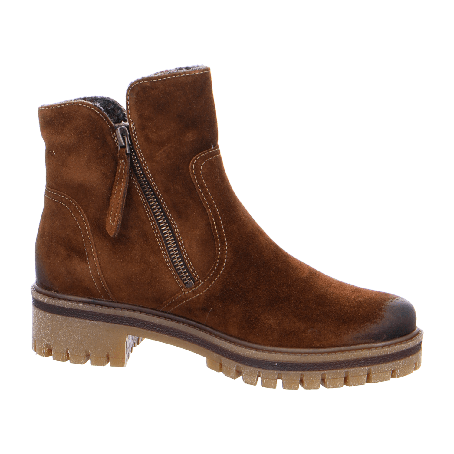 ARA JACKSON Women's Ankle Boots in Brown Nubuck Leather with Zipper and Round Toe