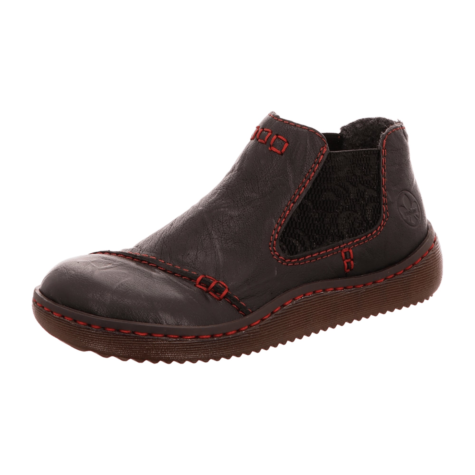 Rieker Women's Black Leather Ankle Boots with Zipper and Warm Lining for Winter