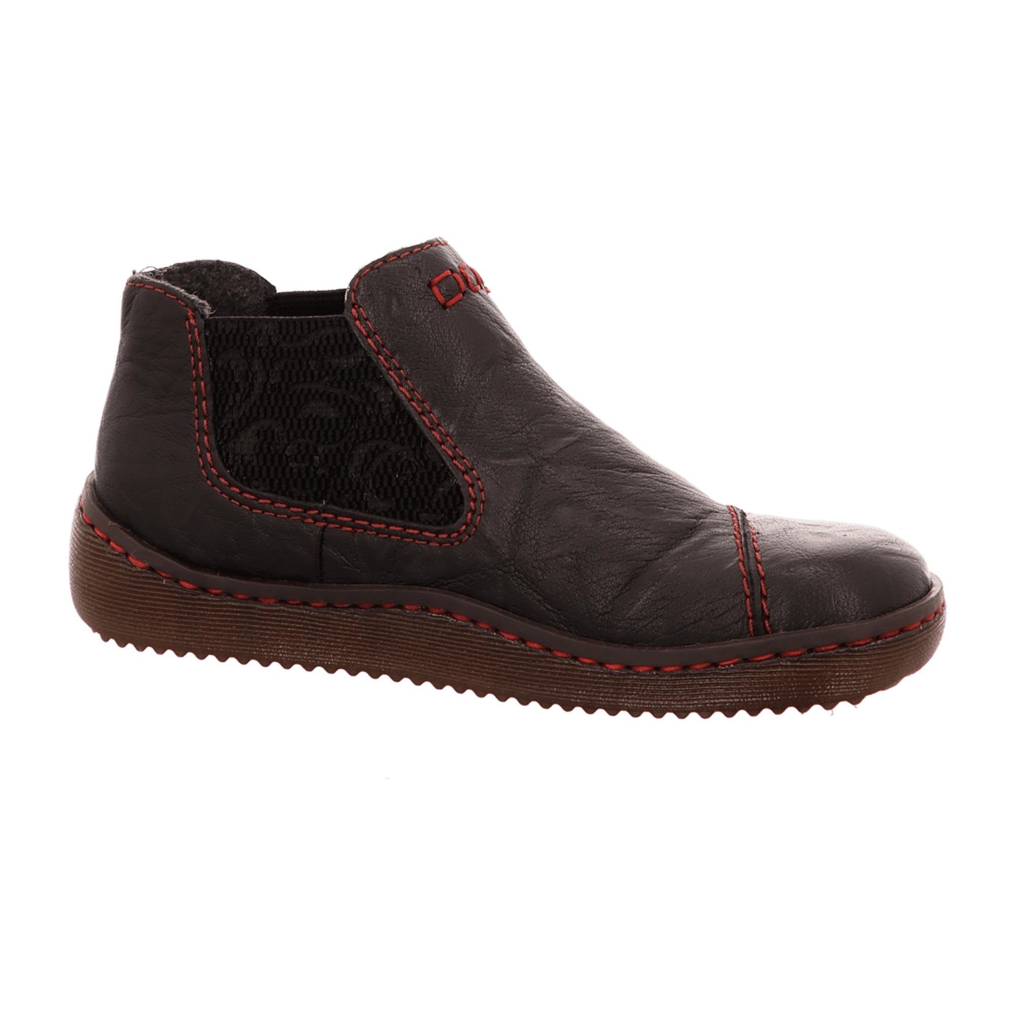 Rieker Women's Black Leather Ankle Boots with Zipper and Warm Lining for Winter