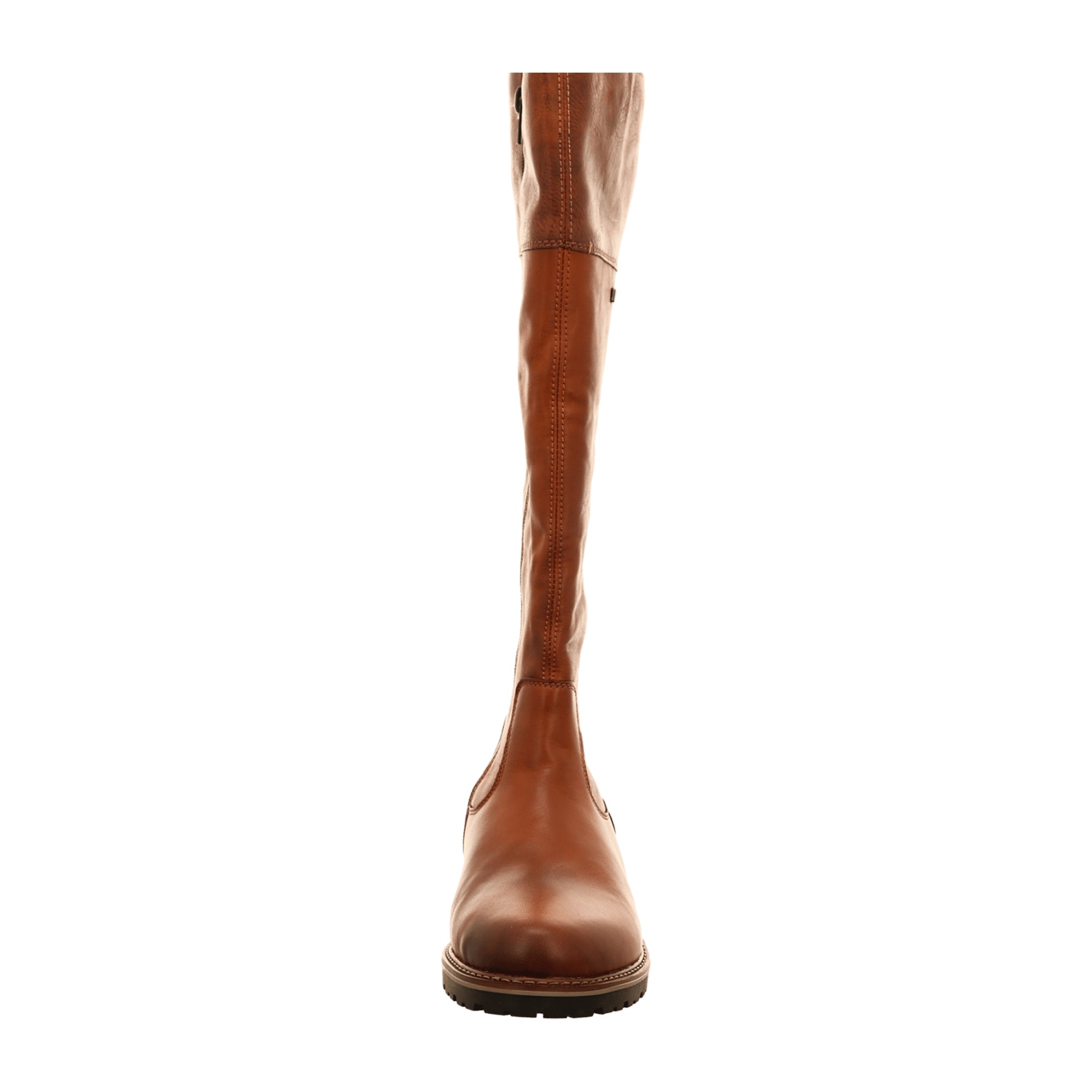 Remonte Women's Brown Long Leather Boots with Block Heel and Adjustable Shaft