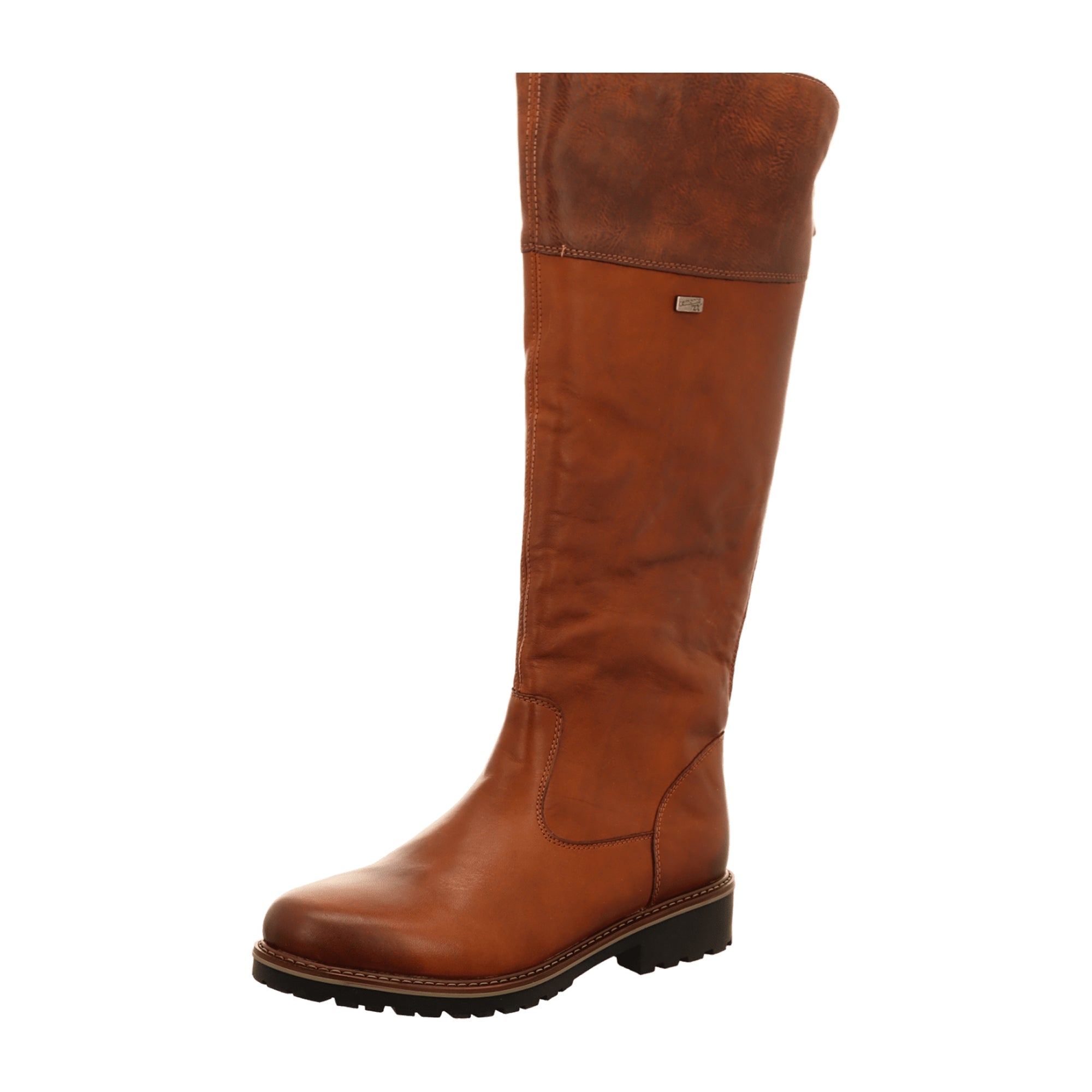 Remonte Women's Brown Long Leather Boots with Block Heel and Adjustable Shaft