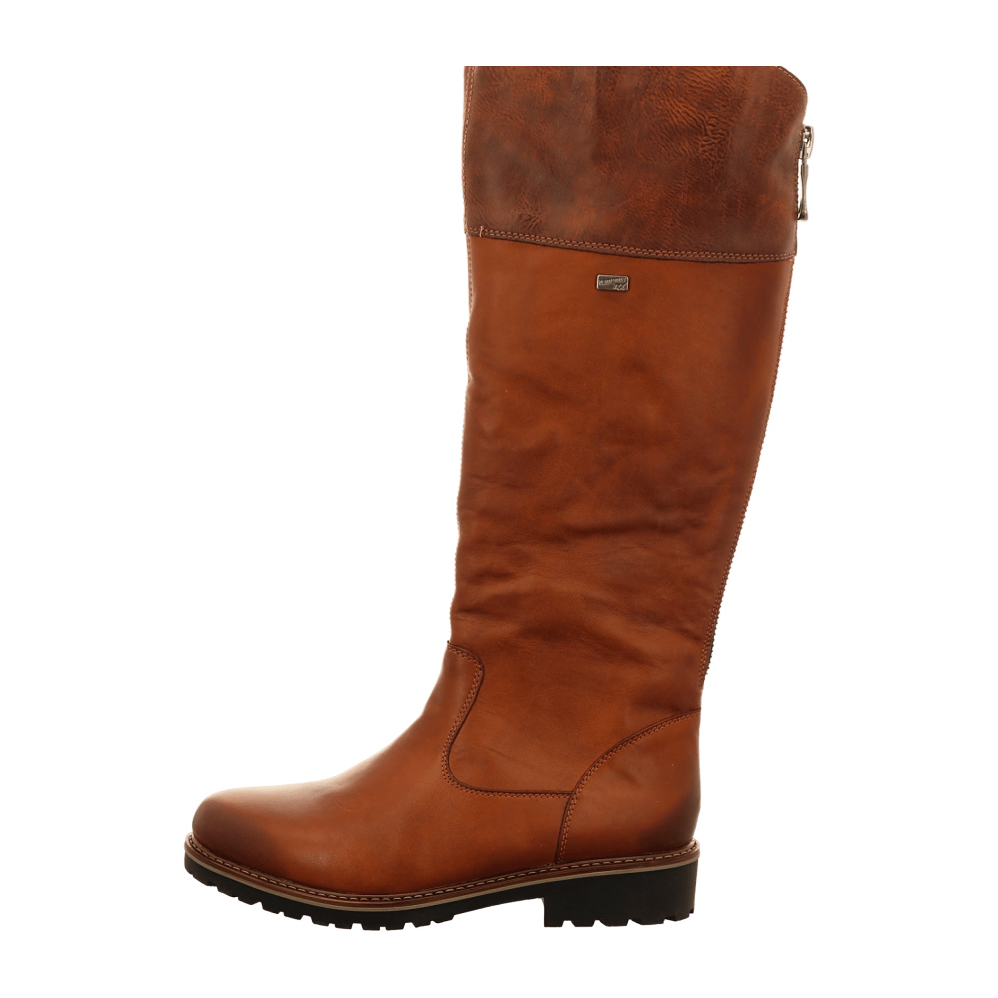 Remonte Women's Brown Long Leather Boots with Block Heel and Adjustable Shaft