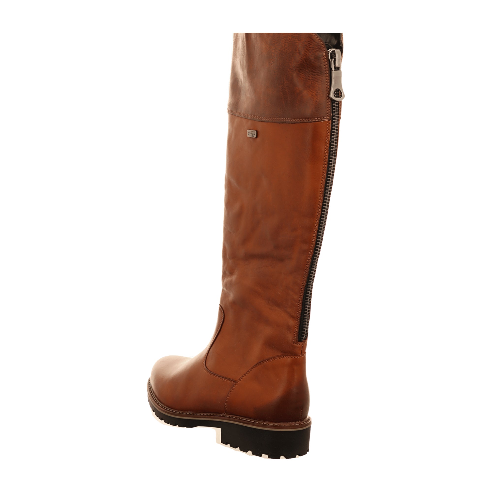 Remonte Women's Brown Long Leather Boots with Block Heel and Adjustable Shaft