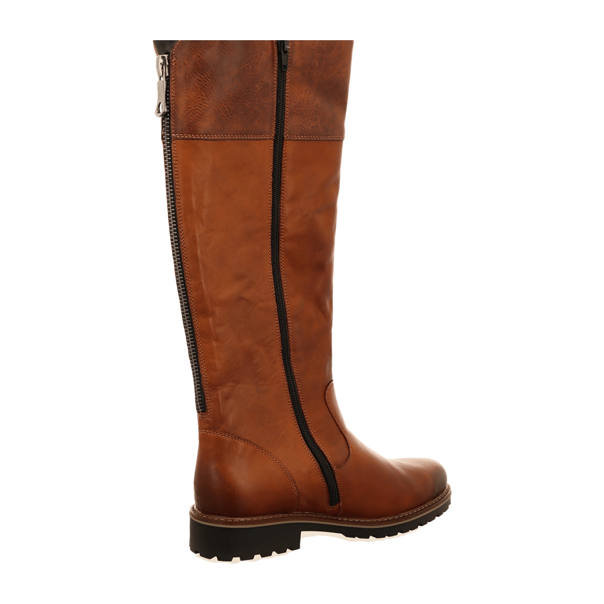 Remonte Women's Brown Long Leather Boots with Block Heel and Adjustable Shaft