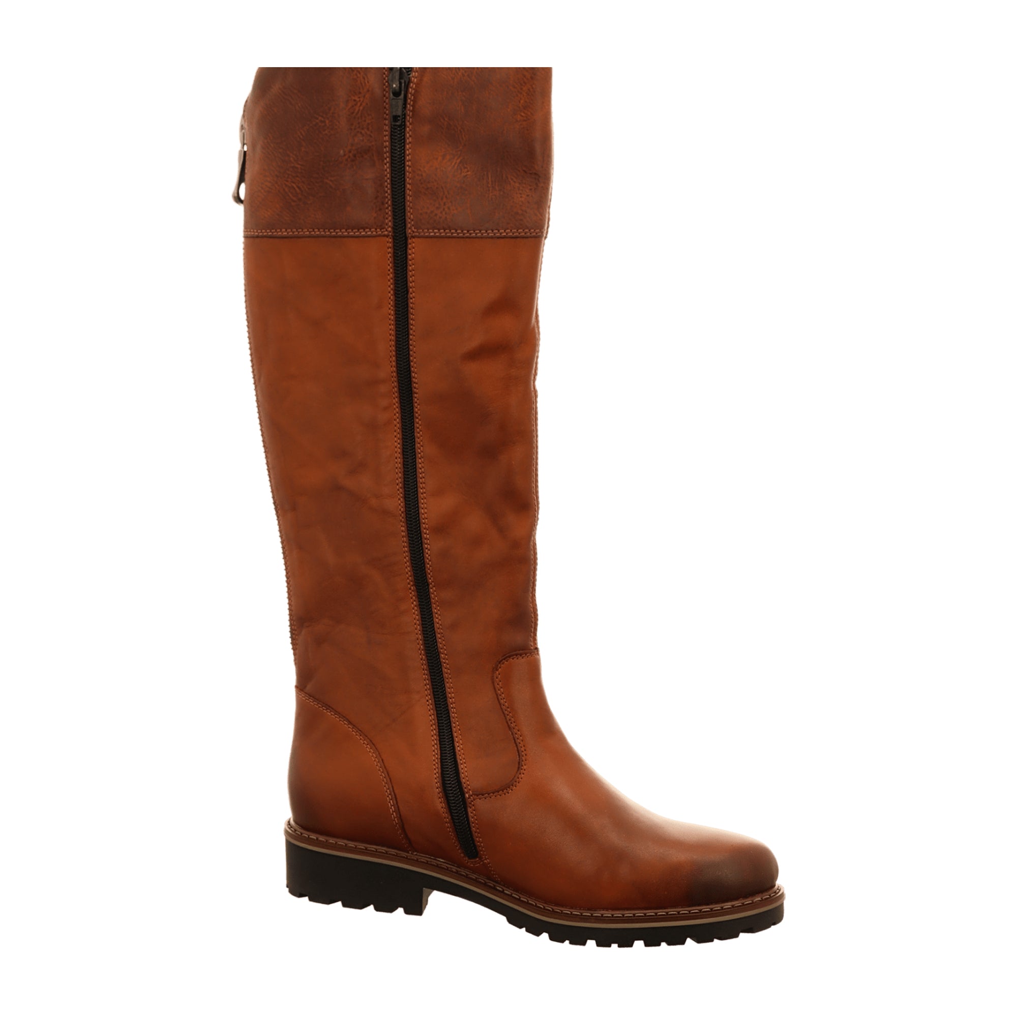 Remonte Women's Brown Long Leather Boots with Block Heel and Adjustable Shaft
