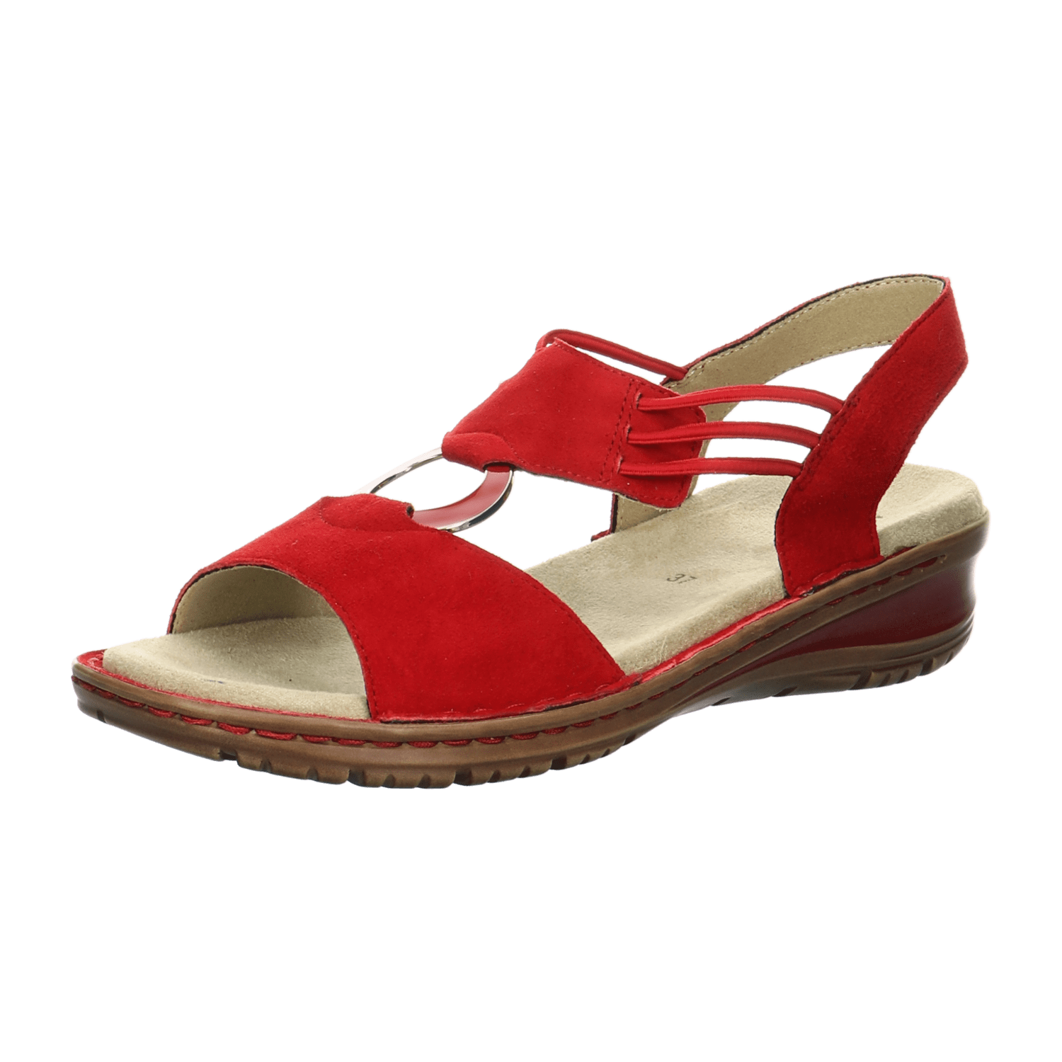 ARA HAWAII Women's T-Bar Sandals in Red Nubuck Leather with Open Toe and Textile Lining