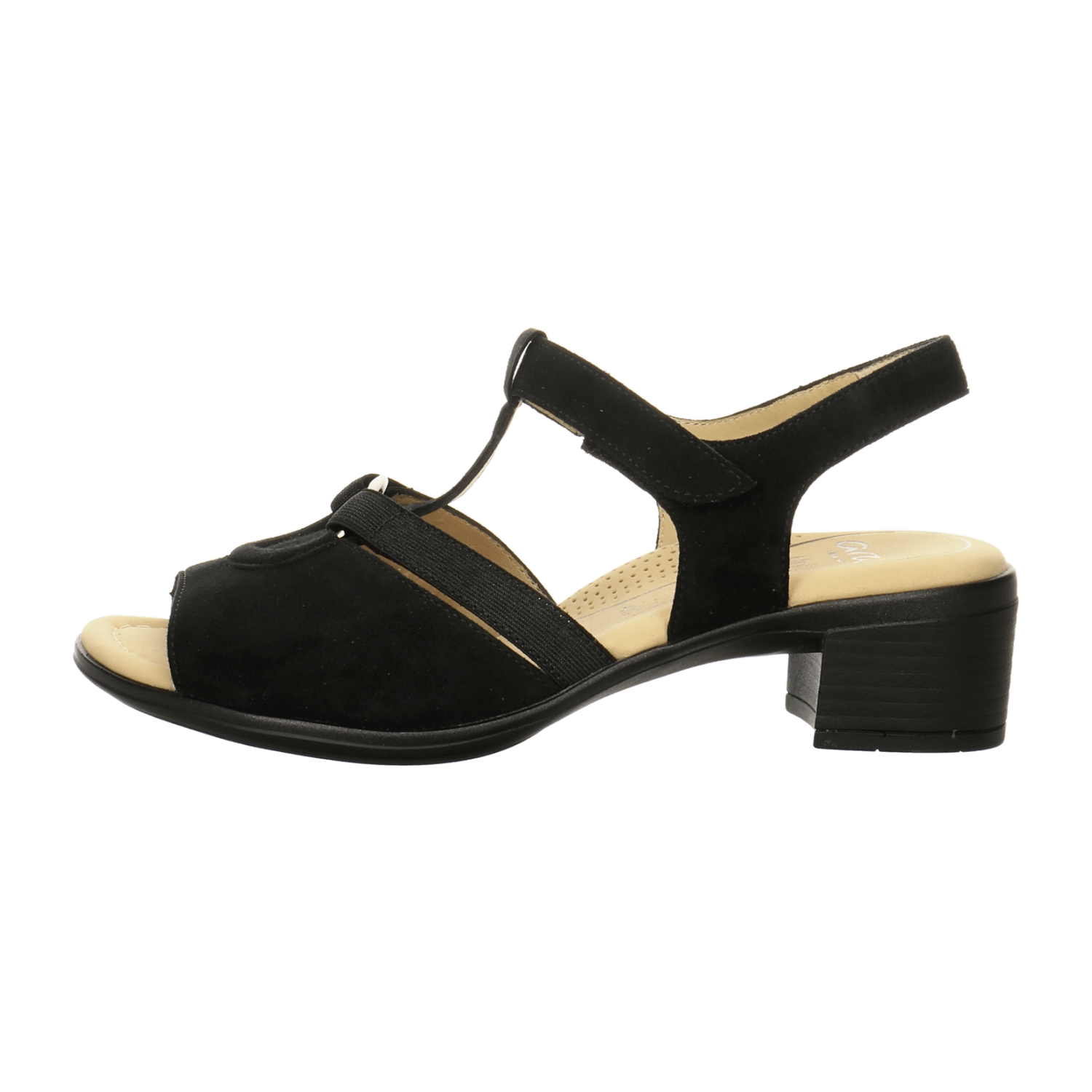 ARA LUGANO Women's Sandals in Black Nubuck Leather with Hook-and-Loop Fastening