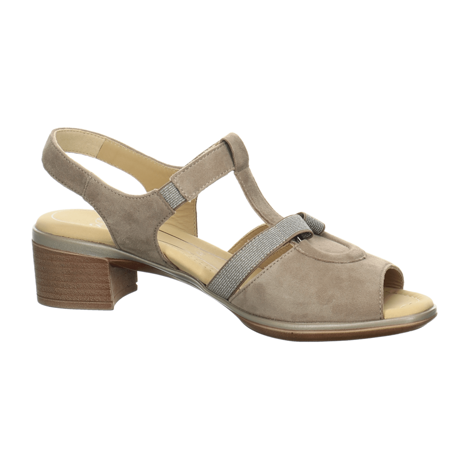 ARA LUGANO Women's Beige Nubuck Sandals with Hook-and-Loop Closure and Open Toe