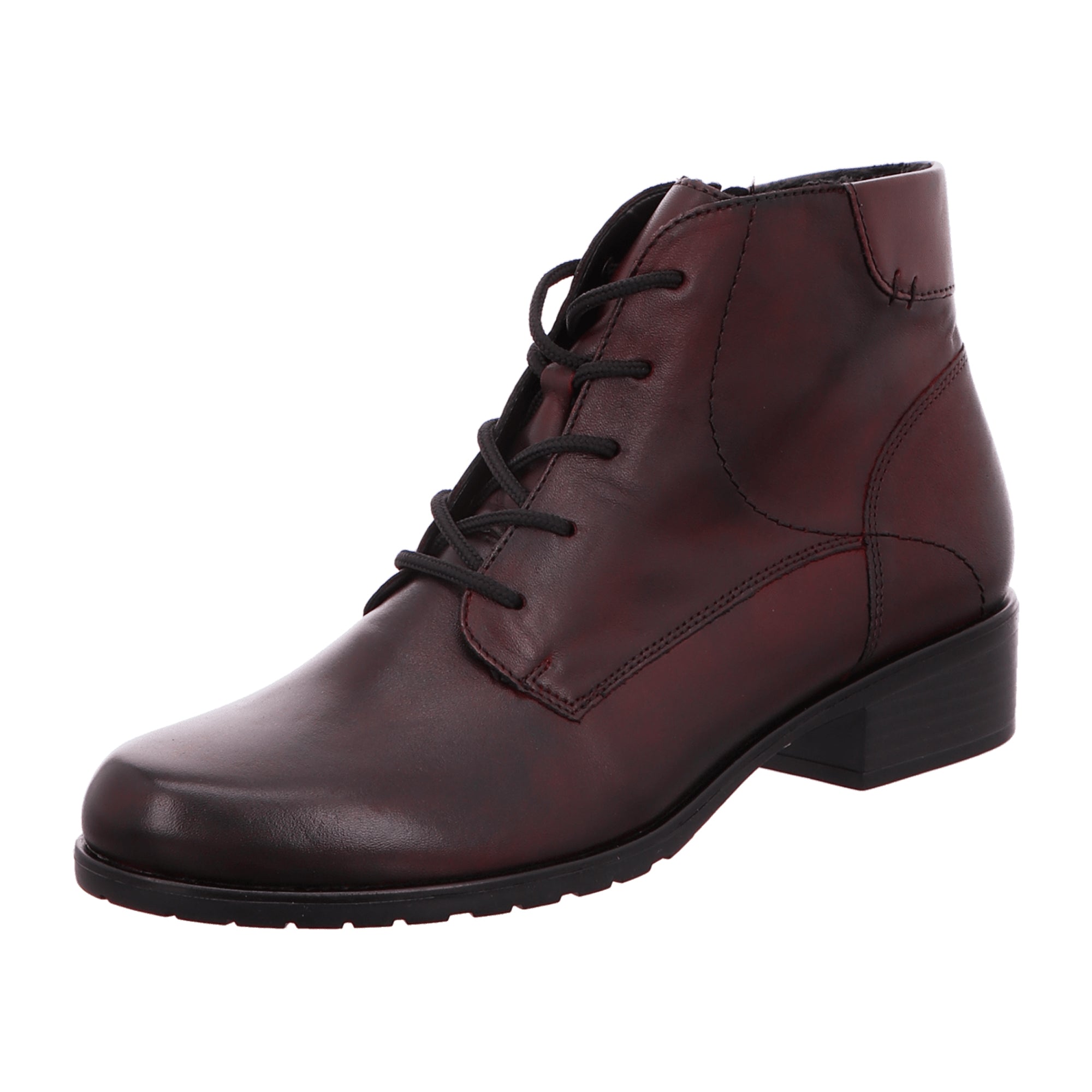 Remonte Women's Red Leather Ankle Boots with Zipper and Laces for Fall/Winter