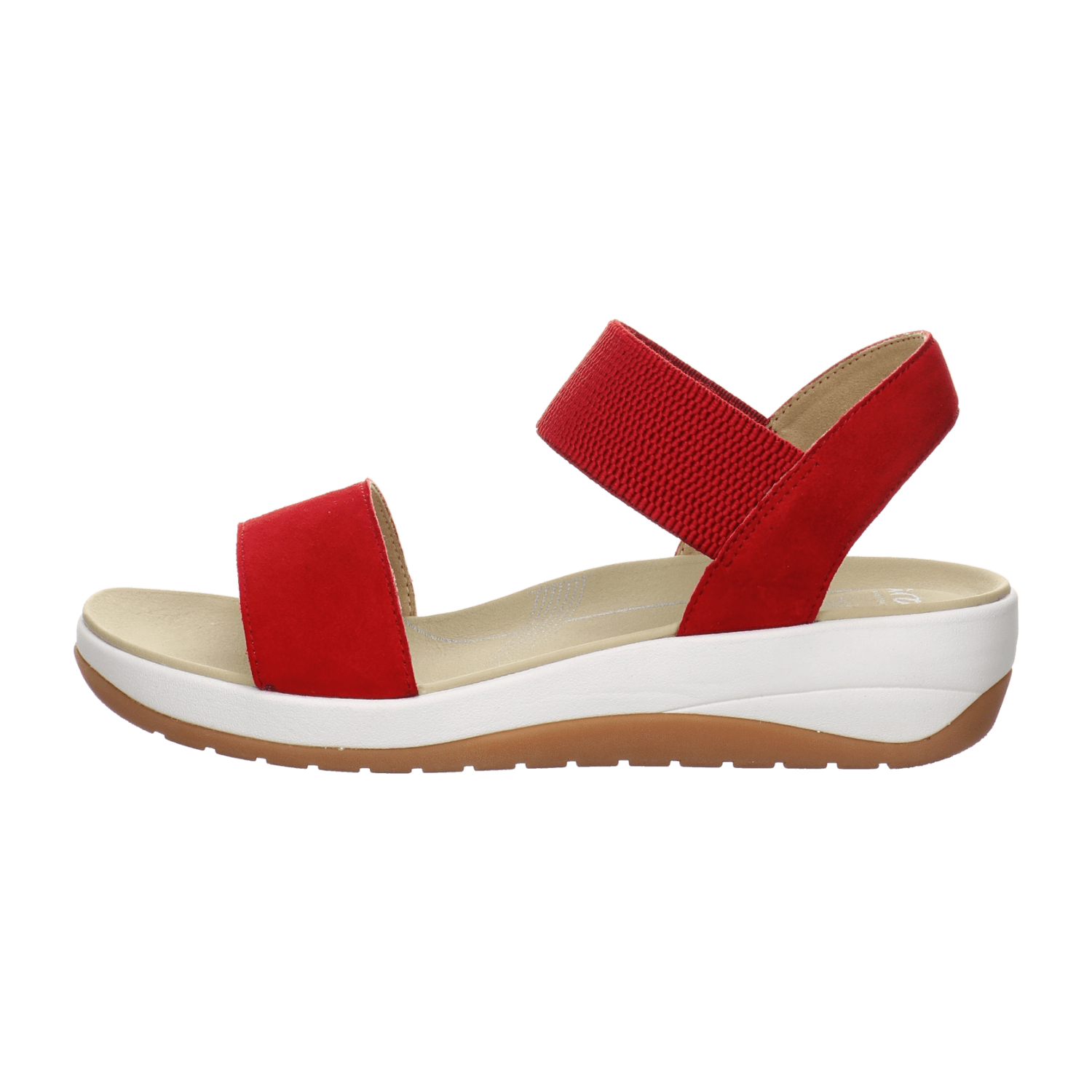 ARA Women's NAPOLI Ankle Strap Sandal in Red Nubuck Leather with Textile Lining and Synthetic Sole