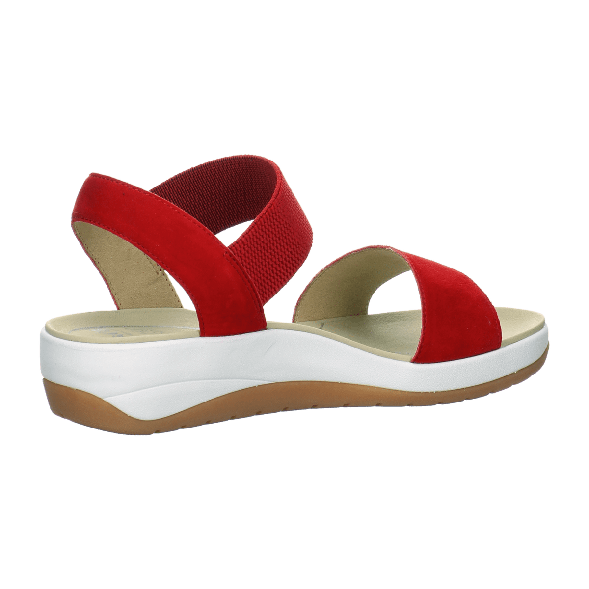 ARA Women's NAPOLI Ankle Strap Sandal in Red Nubuck Leather with Textile Lining and Synthetic Sole