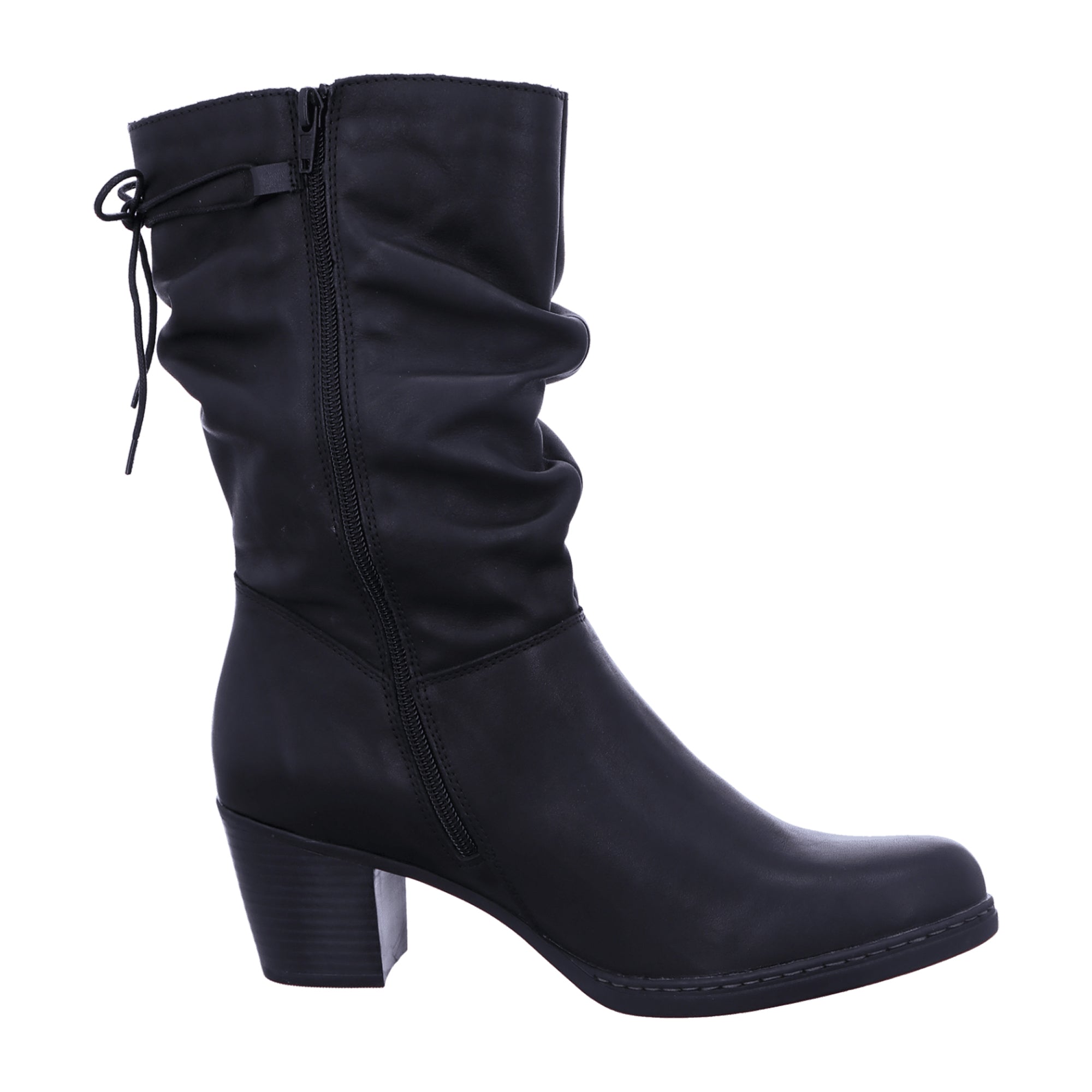 Remonte NV Women's Black Leather Ankle Boots with Zip Closure