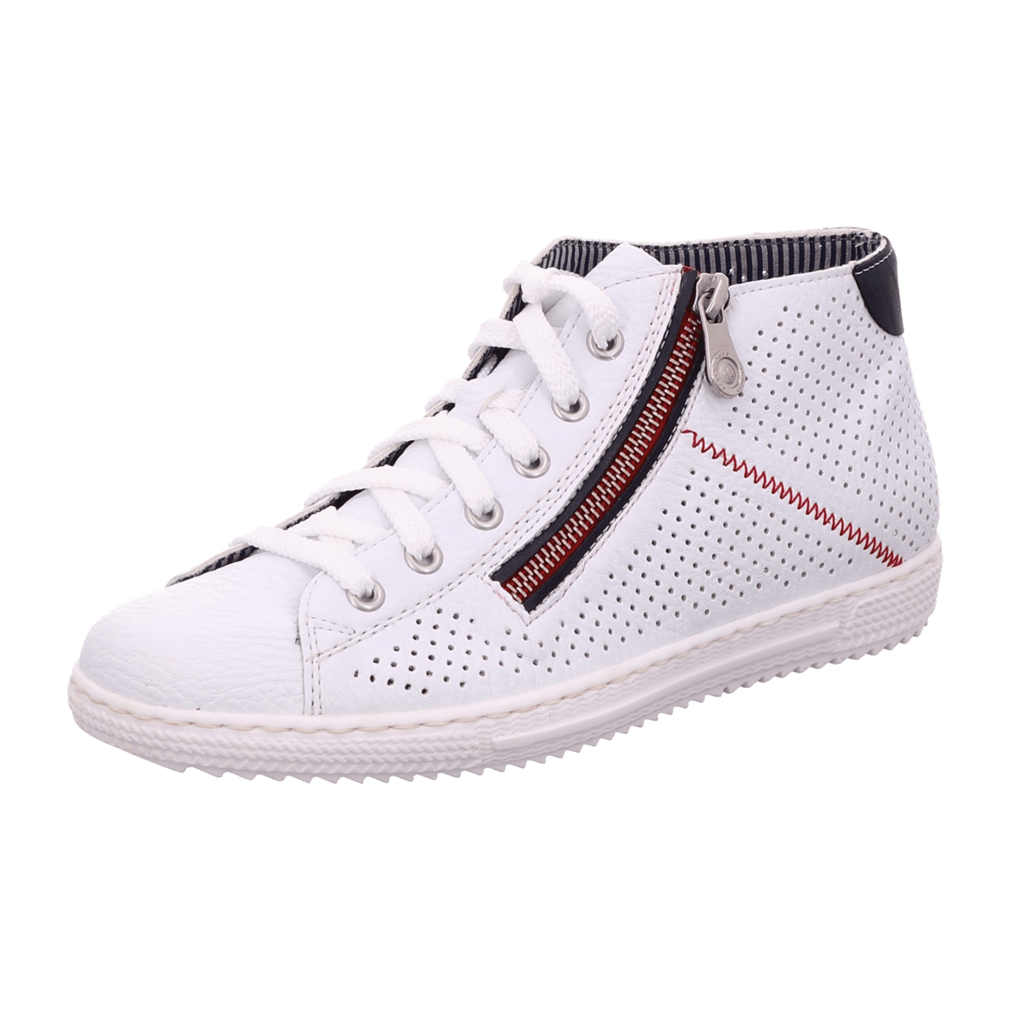 Rieker Women's White Lace-Up Ankle Boots with Warm Lining and Zip Closure